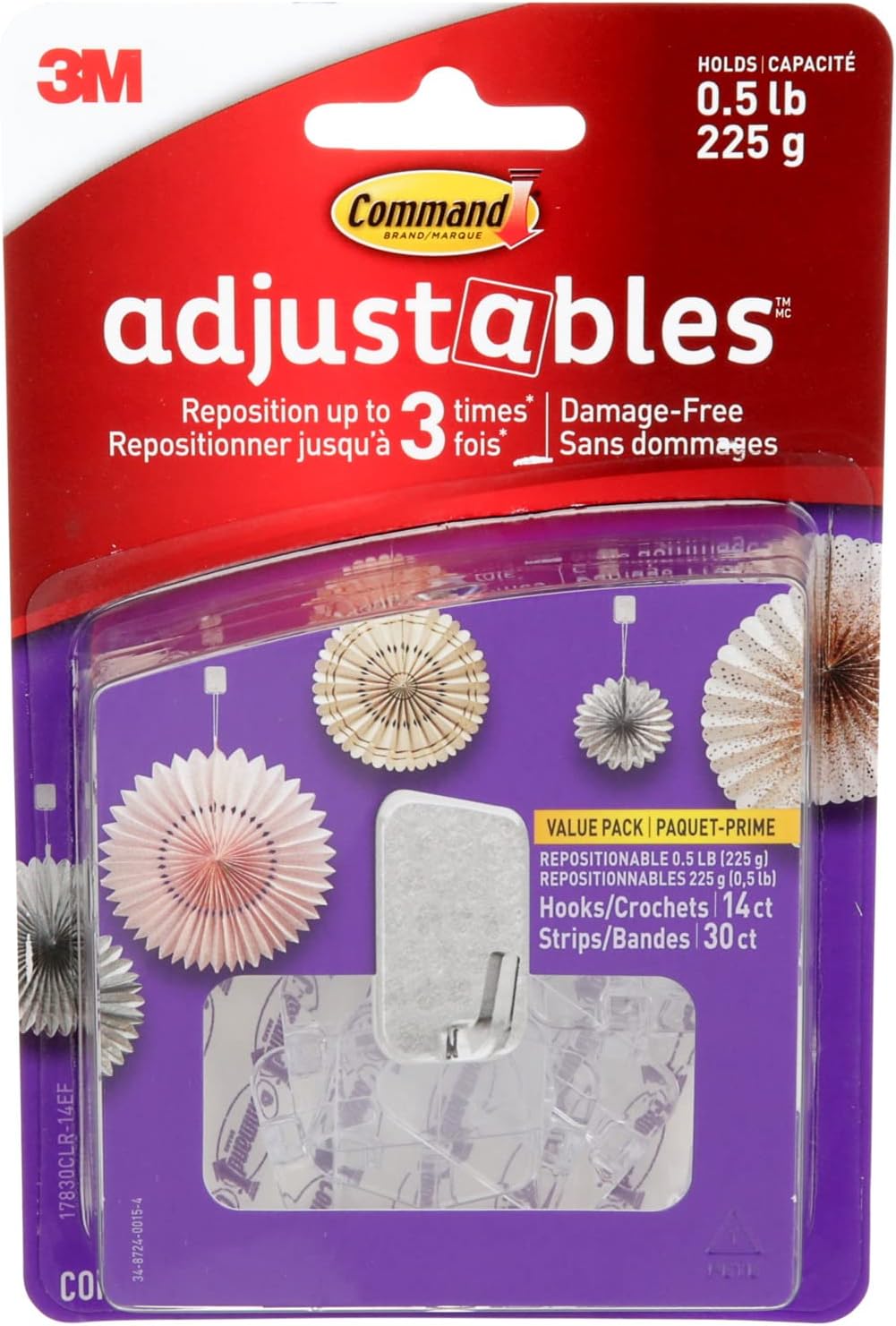 3M Command Adjustables and repositionable 14 Hooks and 30 Strips - 225 g3M Command638060277454Adhesive hooksAdhesive hooks