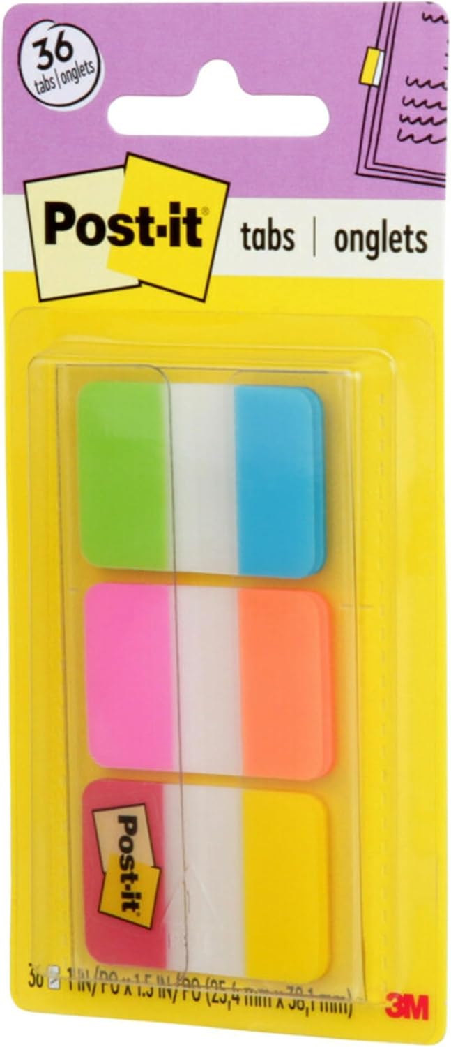 3M Post - it Tabs, 1 inch Solid, Red, Yellow, Blue, 12 Tabs/Color, 36 Tabs/On - the - Go DispenserPost - it021200984020Post - it TabsPost - it Tabs