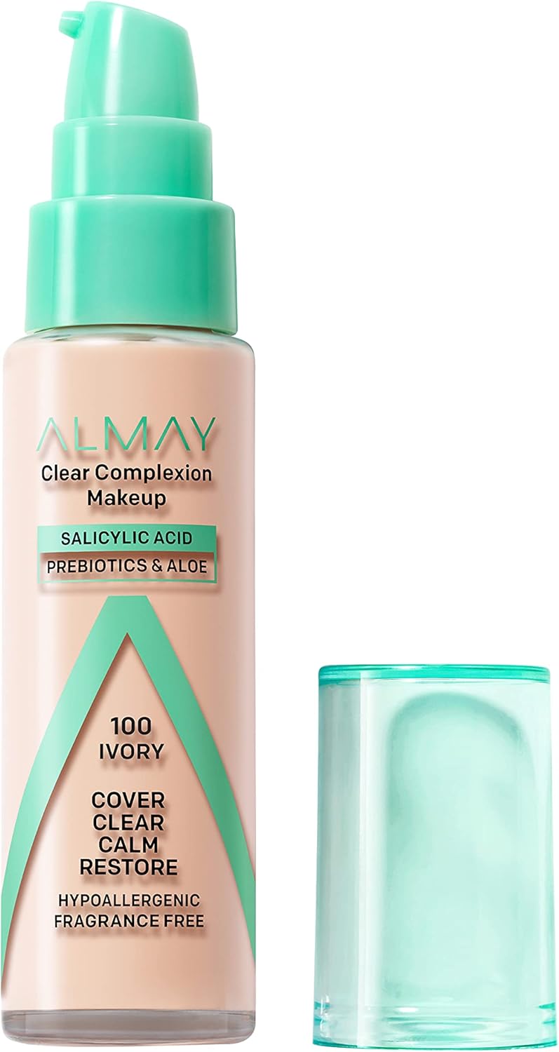Almay Clear Complexion Acne Foundation Makeup with Salicylic Acid - Lightweight, Medium Coverage, Hypoallergenic, Fragrance - Free, for Sensitive Skin, 1 fl oz.Almay309970171636Acne FoundationAcne Foundation