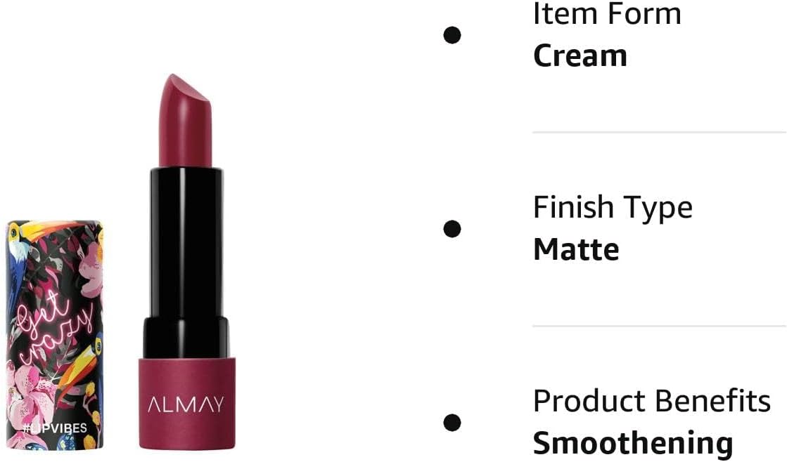 Almay Lip Vibes Lipstick with Vitamin E Oil & Shea Butter, Matte Finish, Hypoallergenic, 0.14 OzAlmay309978337034LipstickLipstick