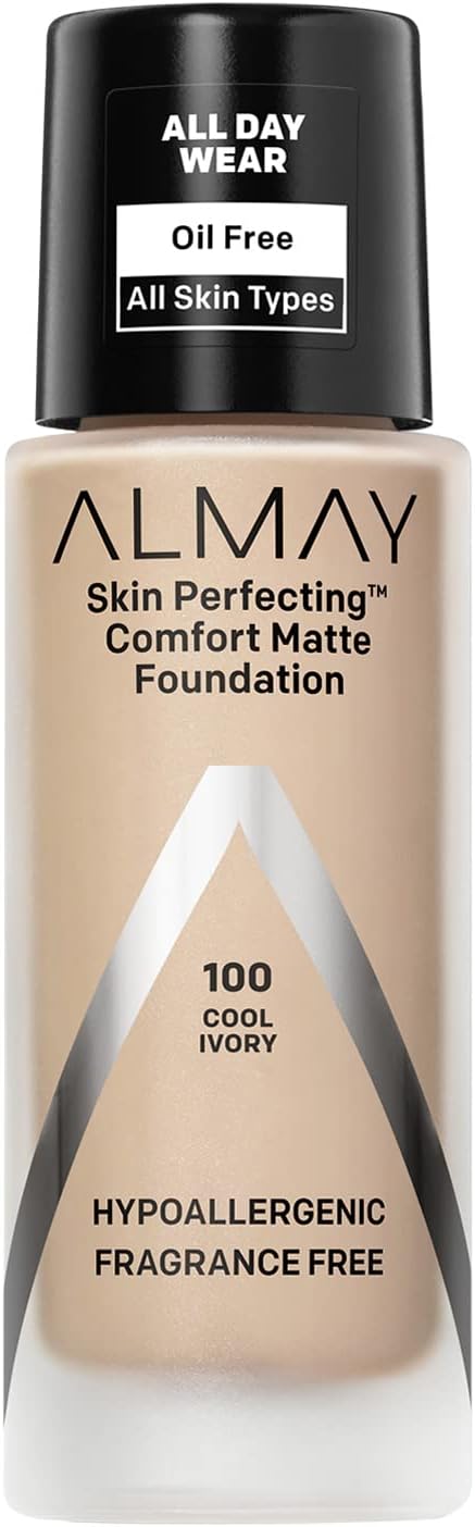 Almay Skin Perfecting Comfort Matte Foundation, Hypoallergenic, Cruelty Free, Fragrance - Free, Dermatologist Tested Liquid Makeup, 1 Fluid OunceAlmay309970091705FoundationFoundation