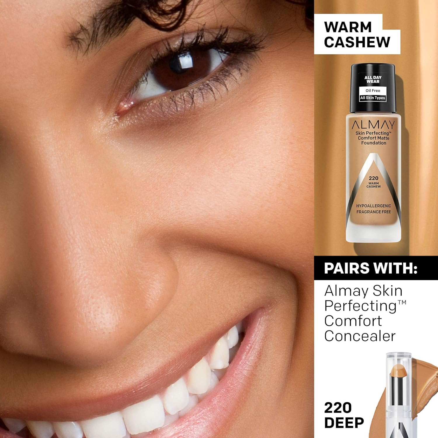 Almay Skin Perfecting Comfort Matte Foundation, Hypoallergenic, Cruelty Free, Fragrance - Free, Dermatologist Tested Liquid Makeup, 1 Fluid OunceAlmay309970091705FoundationFoundation