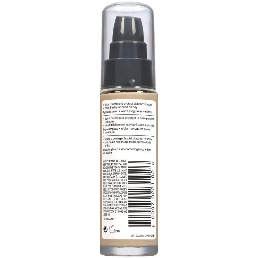Almay Truly Lasting Color Liquid Makeup, Long Wearing Natural Finish Foundation with Vitamin E and Lemon Extract, 1 ozAlmay309970231057FoundationFoundation