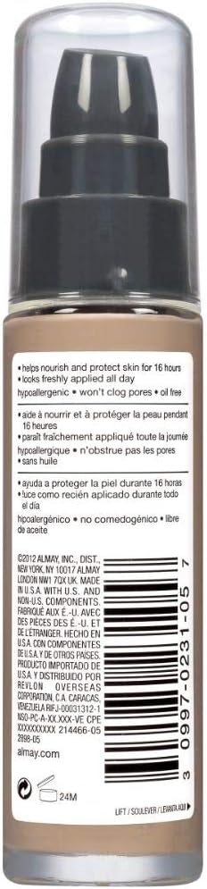Almay Truly Lasting Color Liquid Makeup, Long Wearing Natural Finish Foundation with Vitamin E and Lemon Extract, 1 ozAlmay309970231057FoundationFoundation