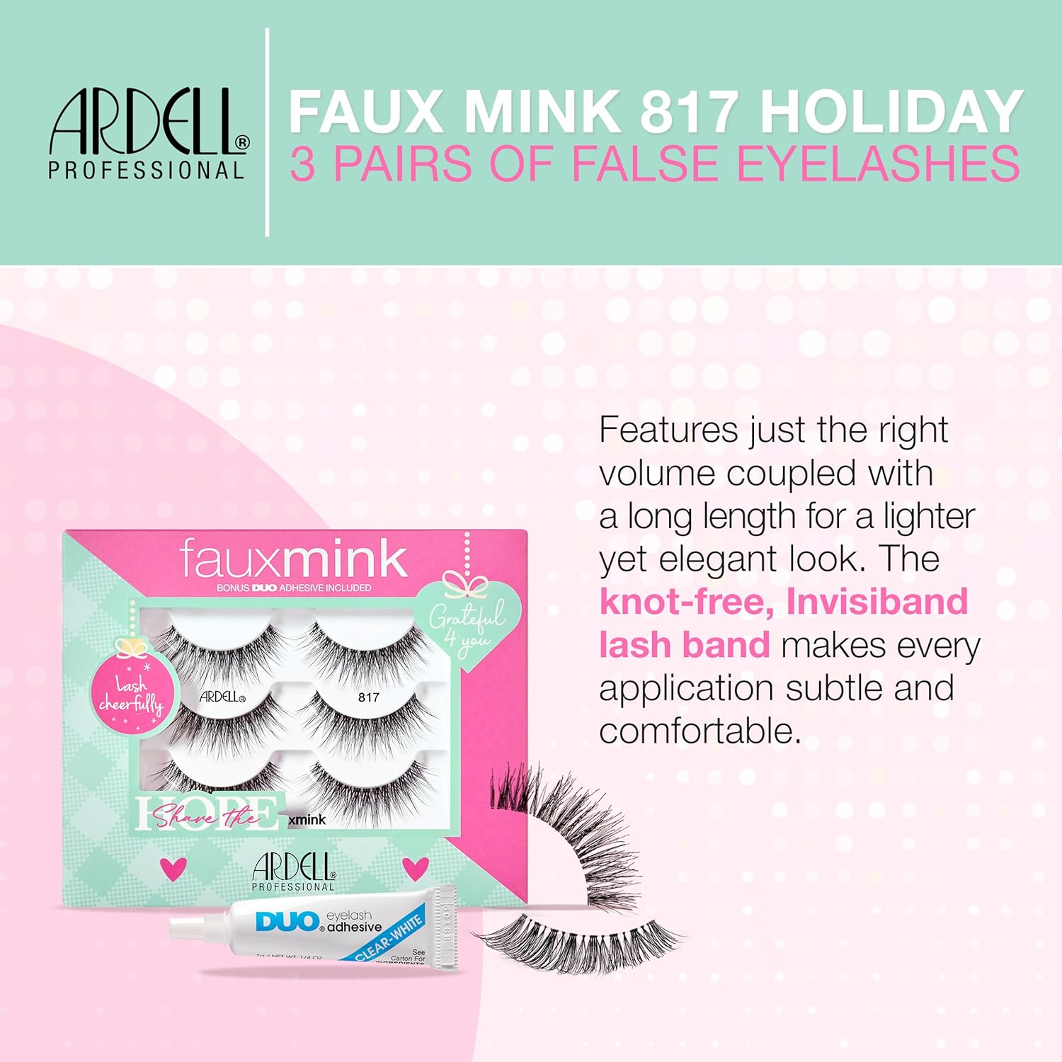 Ardell Professional Faux Mink 817 Strip Lashes 3 - pair Gift Set with bonus Duo AdhesiveArdell Professional074764367266False LashesFalse Lashes