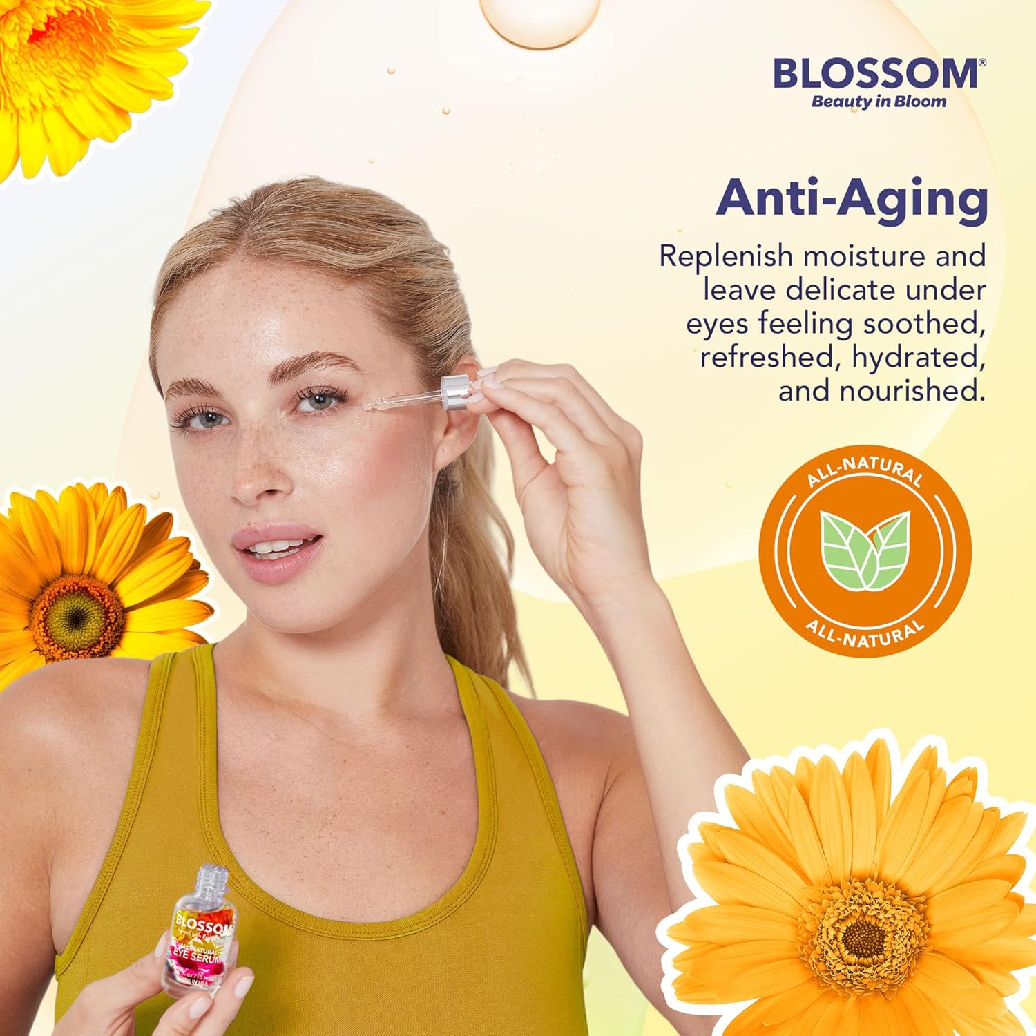 Blossom All Natural Eye Serum with Essential Oils, Organic Cruelty Free Moisturizing, Infused with Real Flowers, Made in USA, 0.5 fl. oz., Summer BreezeBlossom079556520119Eye SerumEye Serum