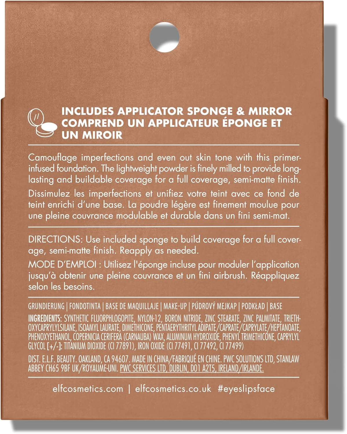 e.l.f. Camo Powder Foundation, Lightweight, Primer - Infused Buildable and Long - Lasting Medium - to - Full Coverage Foundatione.l.f.609332830134FoundationFoundation