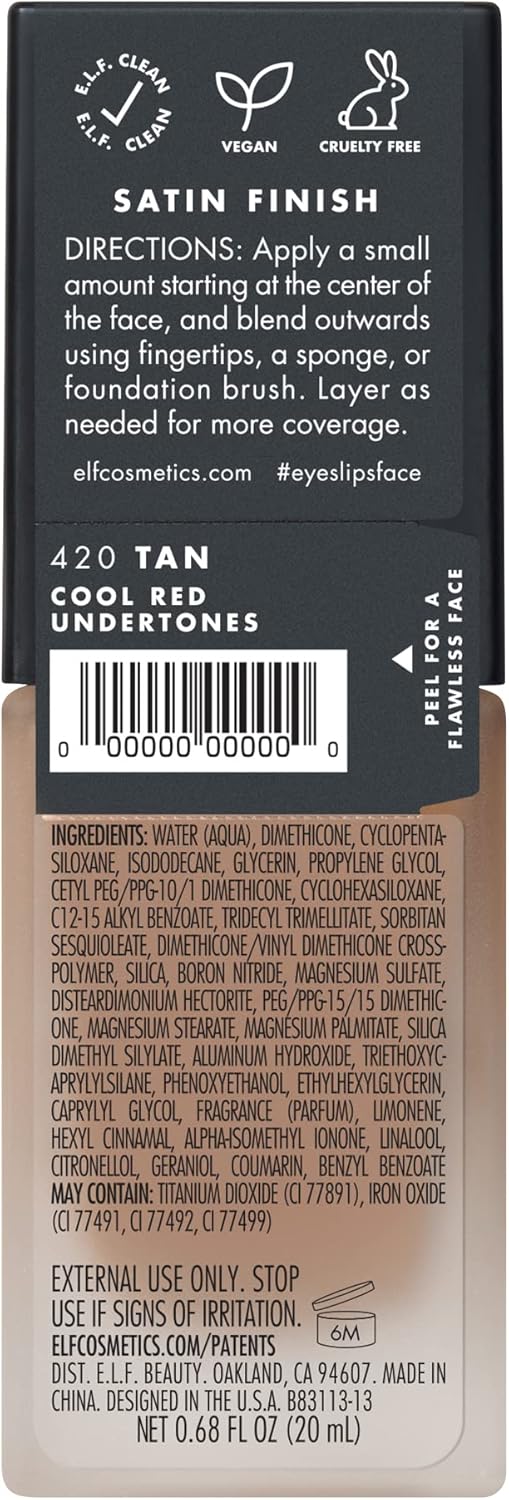 e.l.f. Flawless Satin Finish Foundation, Lightweight, Oil - free formula, Semi - Matte, SPF 15, All - Day Weare.l.f.609332813724FoundationFoundation