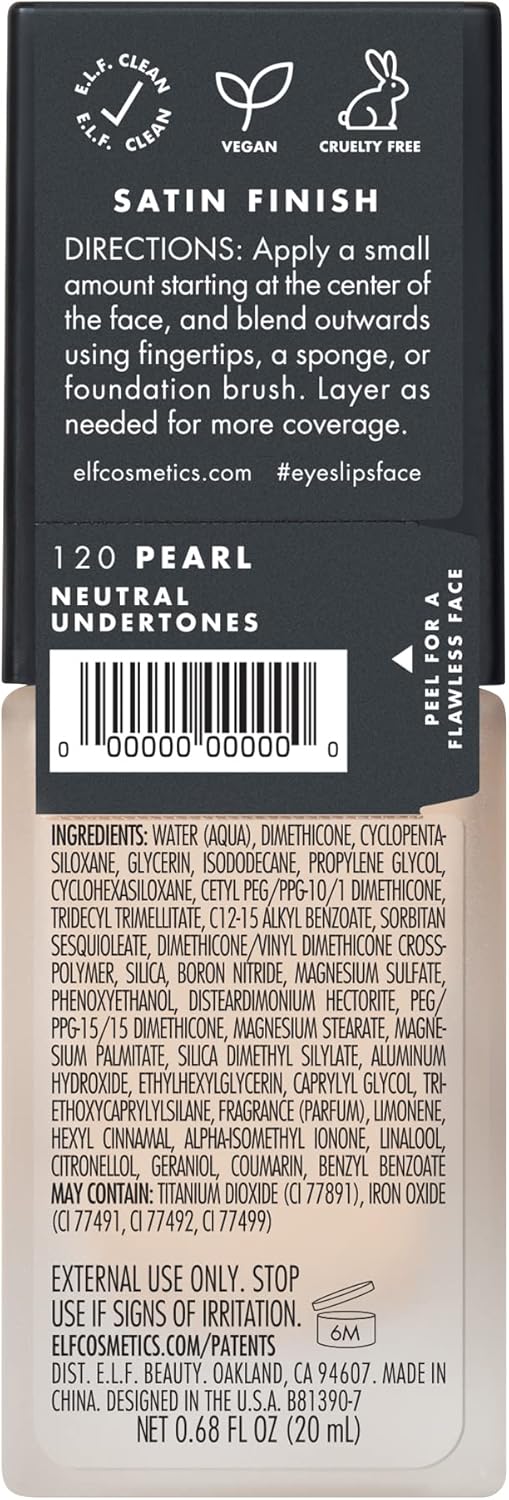 e.l.f. Flawless Satin Finish Foundation, Lightweight, Oil - free formula, Semi - Matte, SPF 15, All - Day Weare.l.f.609332813724FoundationFoundation
