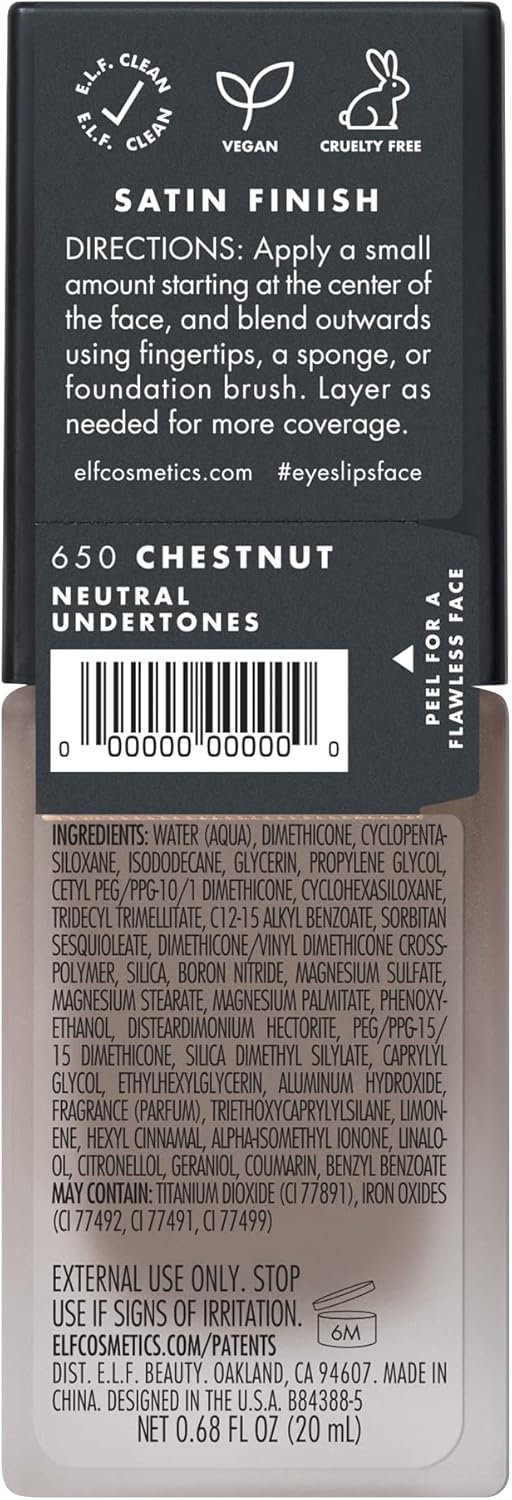 e.l.f. Flawless Satin Finish Foundation, Lightweight, Oil - free formula, Semi - Matte, SPF 15, All - Day Weare.l.f.609332813724FoundationFoundation