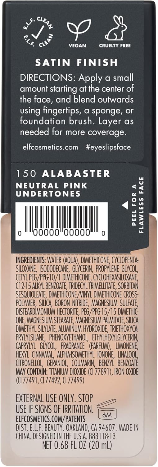 e.l.f. Flawless Satin Finish Foundation, Lightweight, Oil - free formula, Semi - Matte, SPF 15, All - Day Weare.l.f.609332813724FoundationFoundation