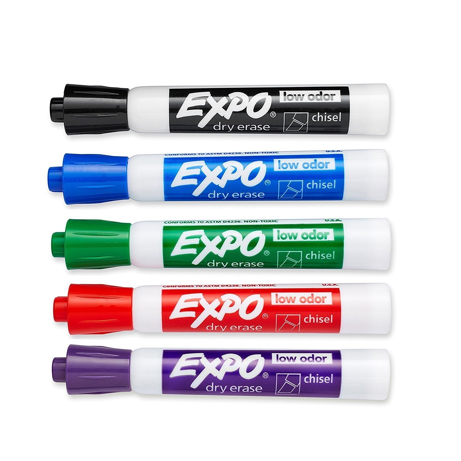 Expo Low Odor Dry Erase Markers, Chisel Tip, Assorted Colors - 5 CountExpo071641107366White Board Color MarkerWhite Board Color Marker