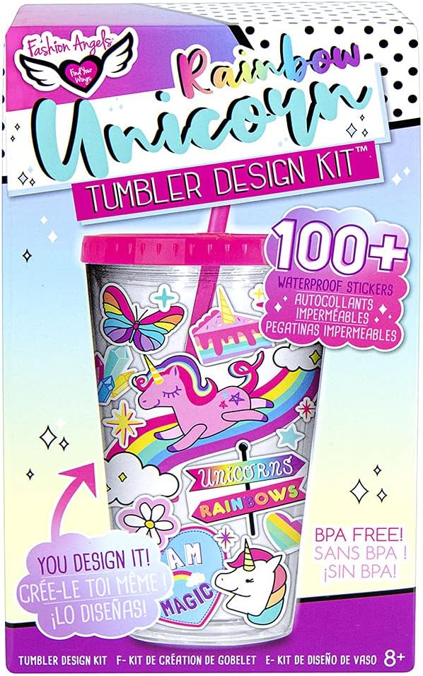 Fashion Angels Rainbow Unicorn Tumbler Design Kit - 2 Sticker Sheets Filled with 100 Waterproof Stickers to Decorate 1 Tumbler - Portable, Giftable, Customizable - BPA Free Hand Wash - 16ozFashion Angles787909126344Party SuppliesParty Supplies