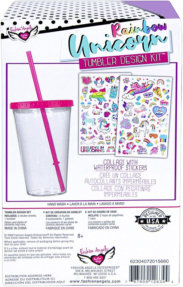 Fashion Angels Rainbow Unicorn Tumbler Design Kit - 2 Sticker Sheets Filled with 100 Waterproof Stickers to Decorate 1 Tumbler - Portable, Giftable, Customizable - BPA Free Hand Wash - 16ozFashion Angles787909126344Party SuppliesParty Supplies