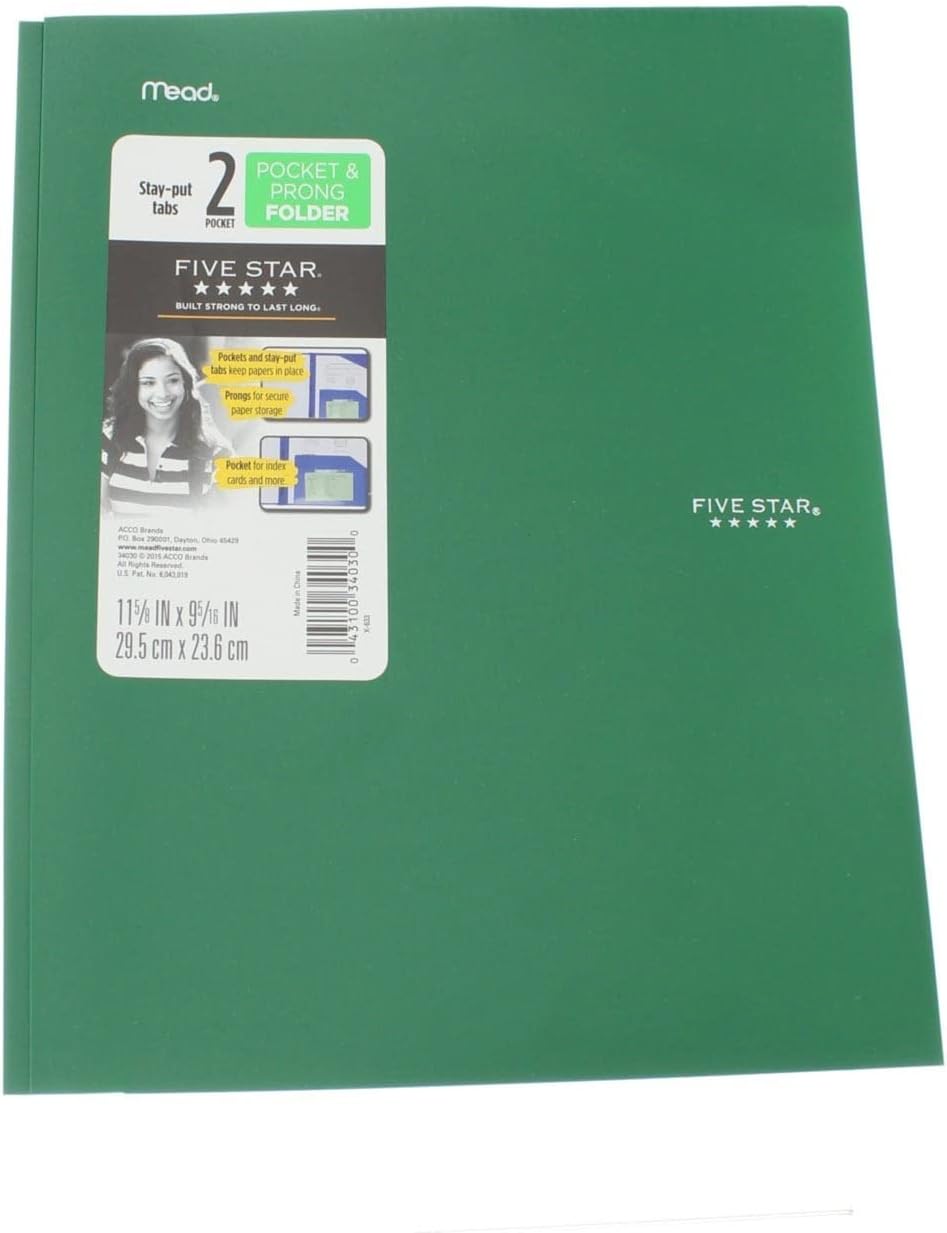 Five Star 2 Pocket Folders with Prong Fasteners, Stay - Put Folder - 1 CountFive Star043100340300Pocket FolderPocket Folder