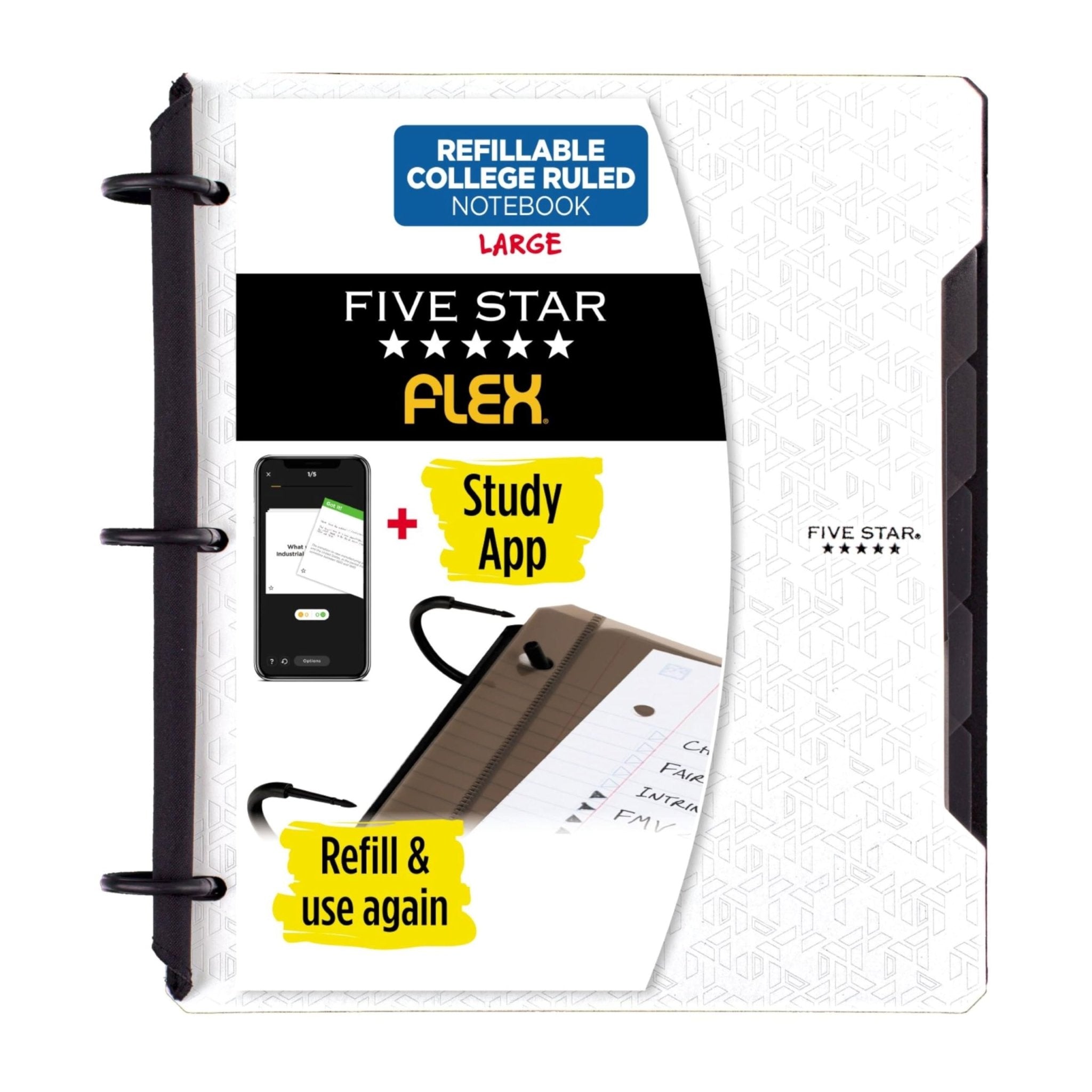 FIVE STAR Flex Refillable Notebook + Study App, College Ruled Paper, 1 Inch TechLock Rings, Pockets, Tabs and Dividers, 200 Sheet CapacityFive Star043100293286Refillable NotebookRefillable Notebook