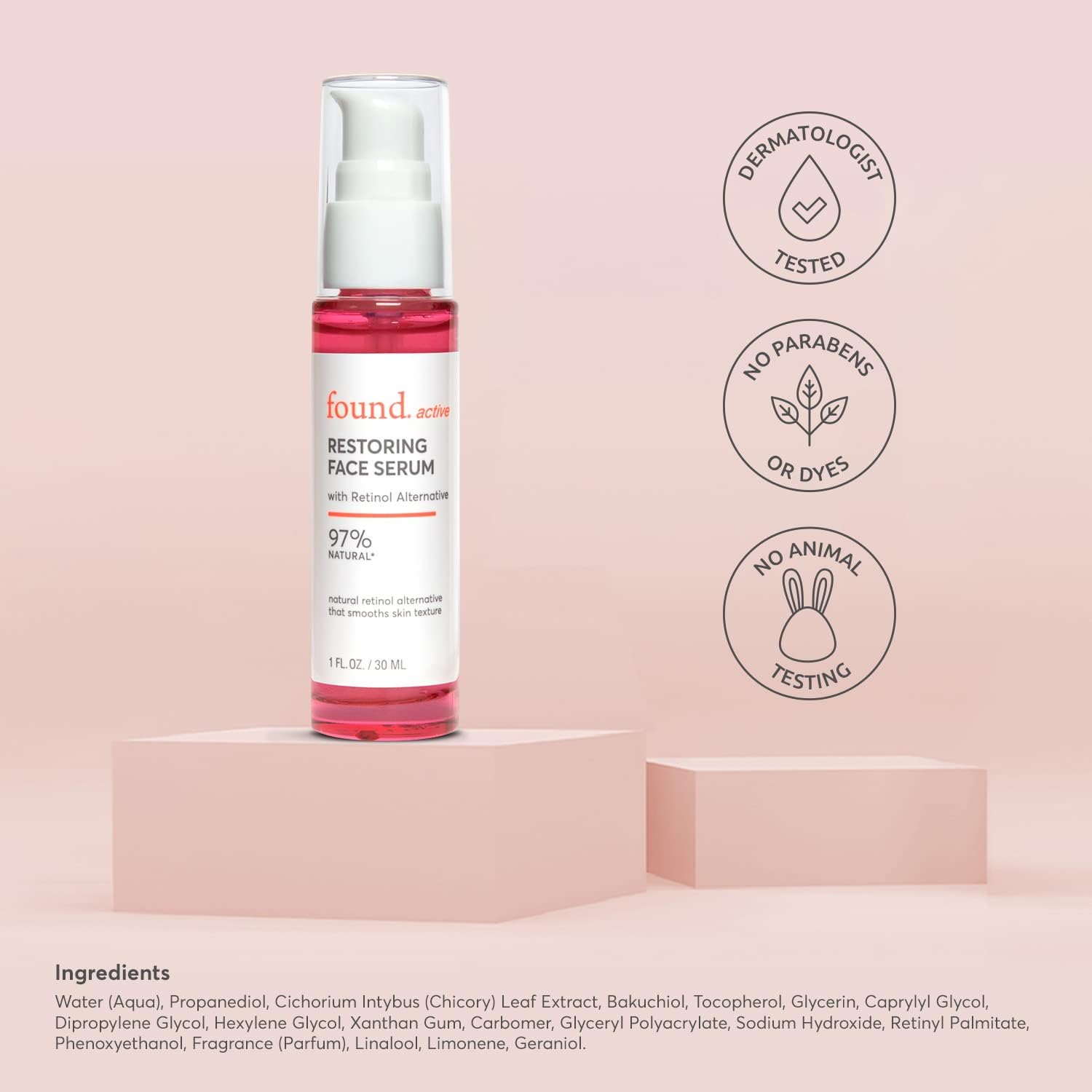 Found. active Restoring Face Serum with Bakuchiol Retinol Alternative, Refines the Look of Uneven Texture, Rich Antioxidants Improve the Appearance of Fine Lines & Wrinkles - 1 Fl OzFound.811170031530Face SerumFace Serum
