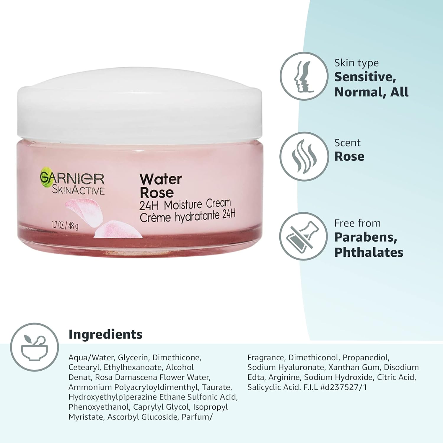 Garnier SkinActive 24H Moisture Cream with Rose Water and Hyaluronic Acid, Face Moisturizer - 48gGarnier603084571253Face MoisturizersFace Moisturizers