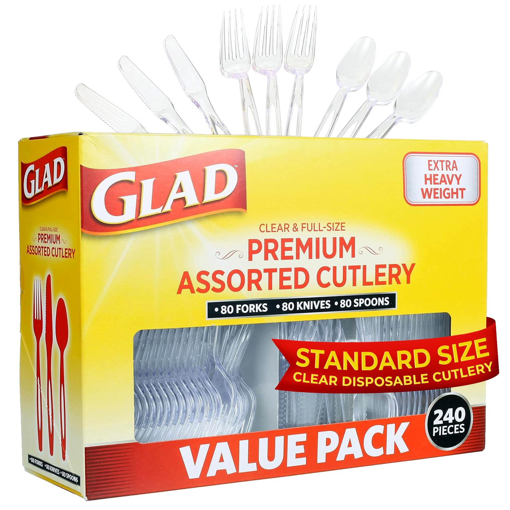 Glad Disposable Clear Cutlery Set - Clear Heavy Duty Plastic Forks, Knives, and SpoonsGlad742797785950Disposable CutleryDisposable Cutlery