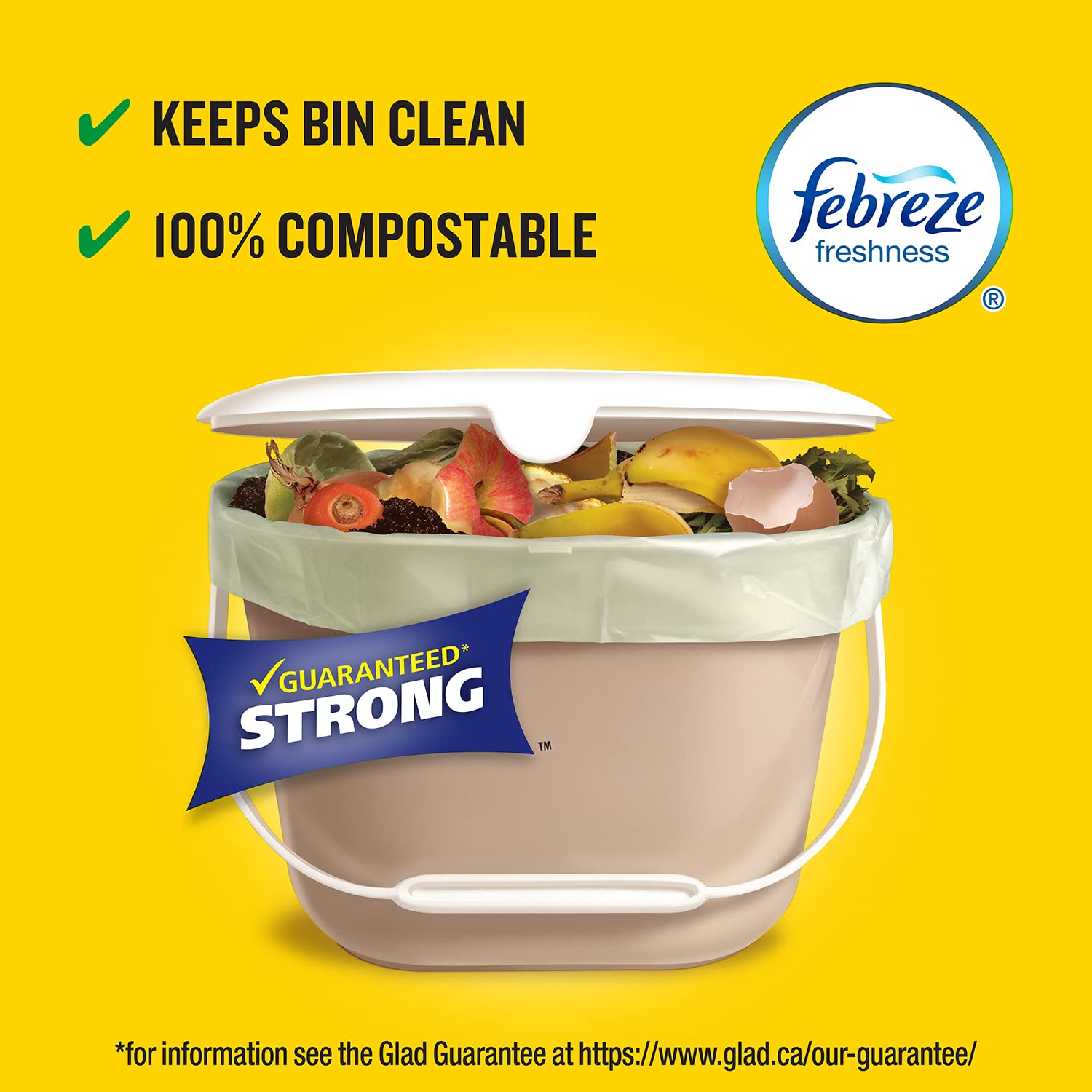Glad Kitchen Compost trash Bags - Febreze Fresh Lemon, Small 10 L - 20 CountGlad885865741202Garbage BagGarbage Bag