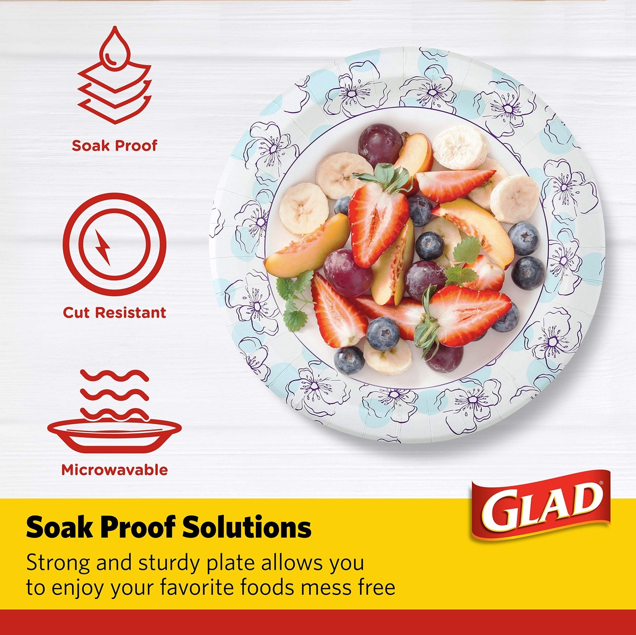 Glad Round Disposable Paper Plates for All Occasions - Soak Proof, Cut Proof, Microwaveable Heavy Duty Disposable Plates - 10" Diameter, 50 countGlad742797779782Disposable PlatesDisposable Plates