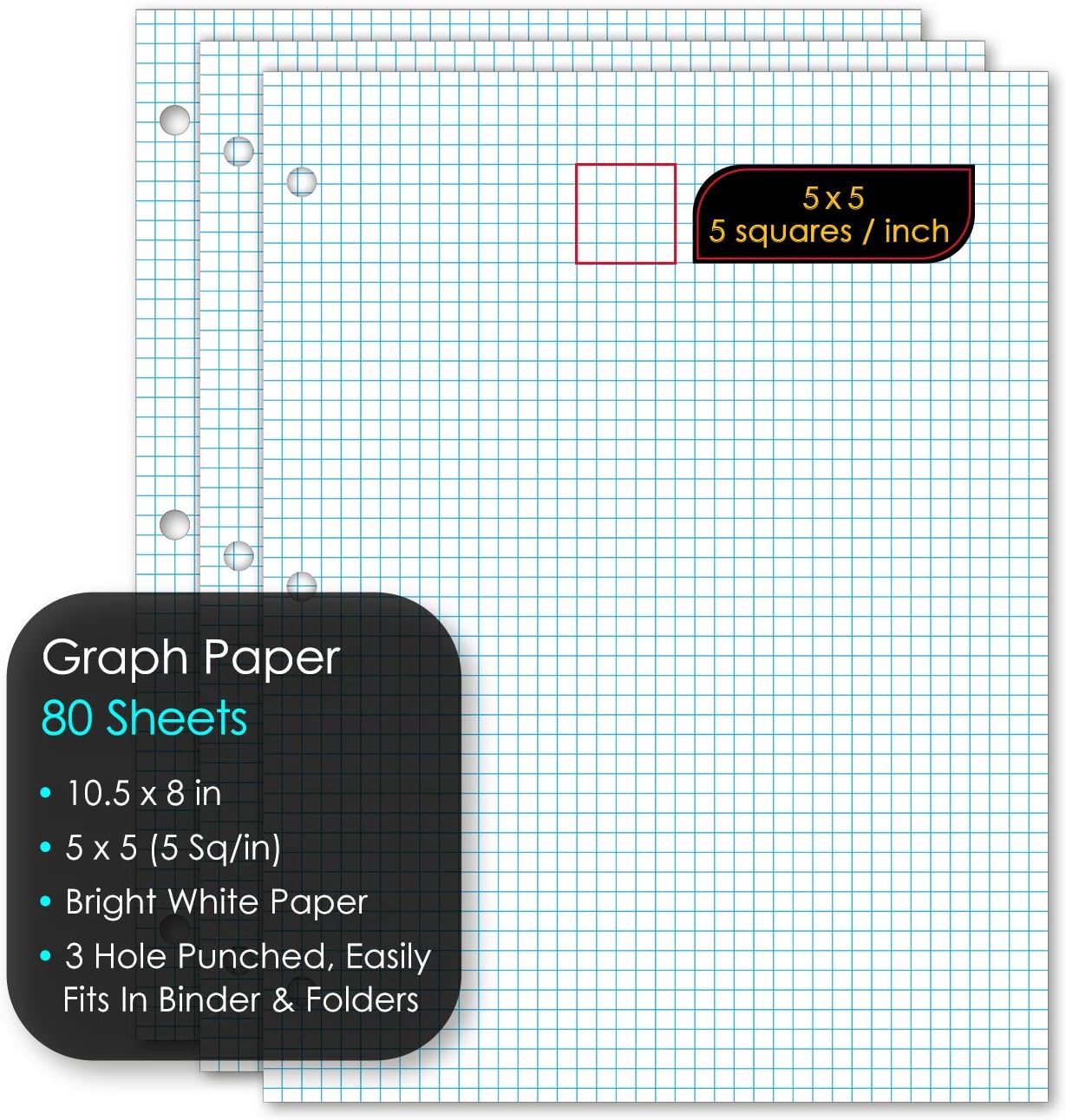 iScholar Quad Filler graph Paper, 5 Squares per Inch, 10.5 x 8 Inches, 80 Sheets, WhiteiScholar816124018094Graph PaperGraph Paper