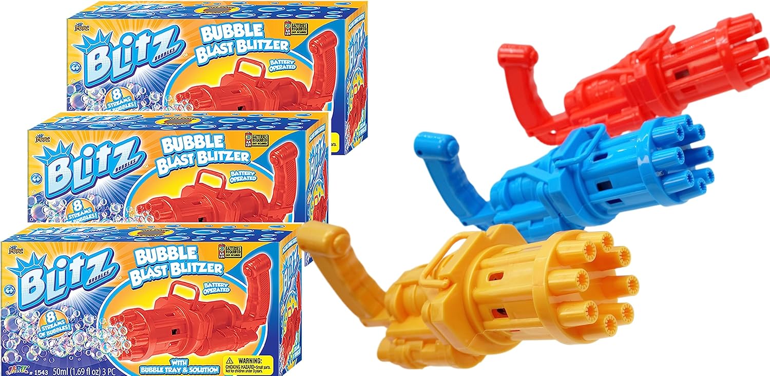 JA - RU Blitz Bubble Blaster Machine Gun with Bubble Tray & Soap Solution. Battery Operated Bubble Machine Blower for Kids Summer Outdoor Activities, Wedding, Birthday Party ToyJA - RUB0C781YXYYBubble MakerBubble Maker