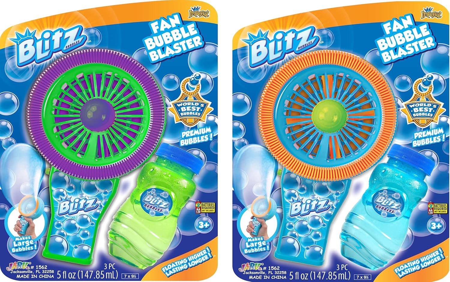 JA - RU Blitz Fan Bubble Wheel Blower with 2 Non Toxic Bubble Soap Solution, Battery Operated Automatic Bubble Maker Machine. Kids Outdoor Handheld Portable ToysJA - RU075656986008Bubble MakerBubble Maker