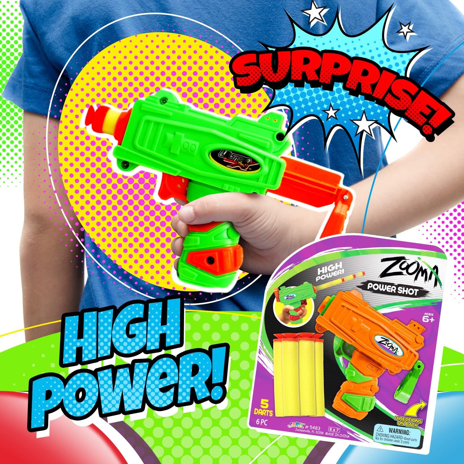 Ja - Ru Zooma Power Shot Mini Pistol Toy Gun, Soft Small Foam Darts, Blaster Gun for Kids, Teen and Adults, Boys and GirlsJA - RU075656980976Toy GunToy Gun