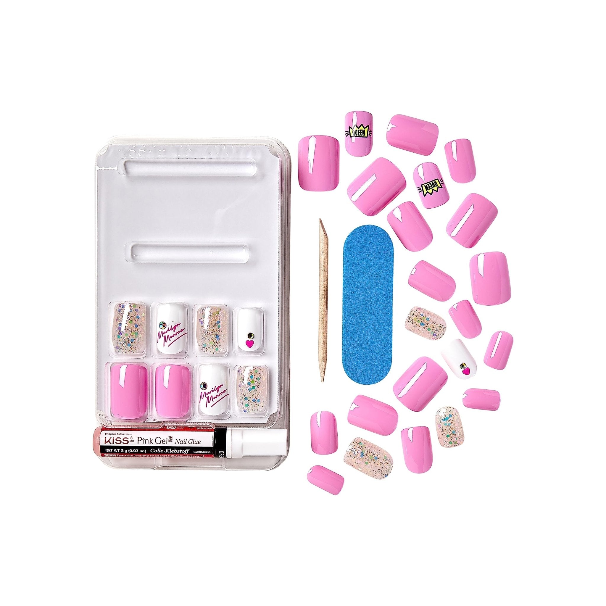 KISS Marilyn Monroe x Limited Edition Glue - On Nails with Mini Nail File, Wooden Manicure Stick - 28 Fake Nails - SKiss731509912937Glue On NailsGlue On Nails