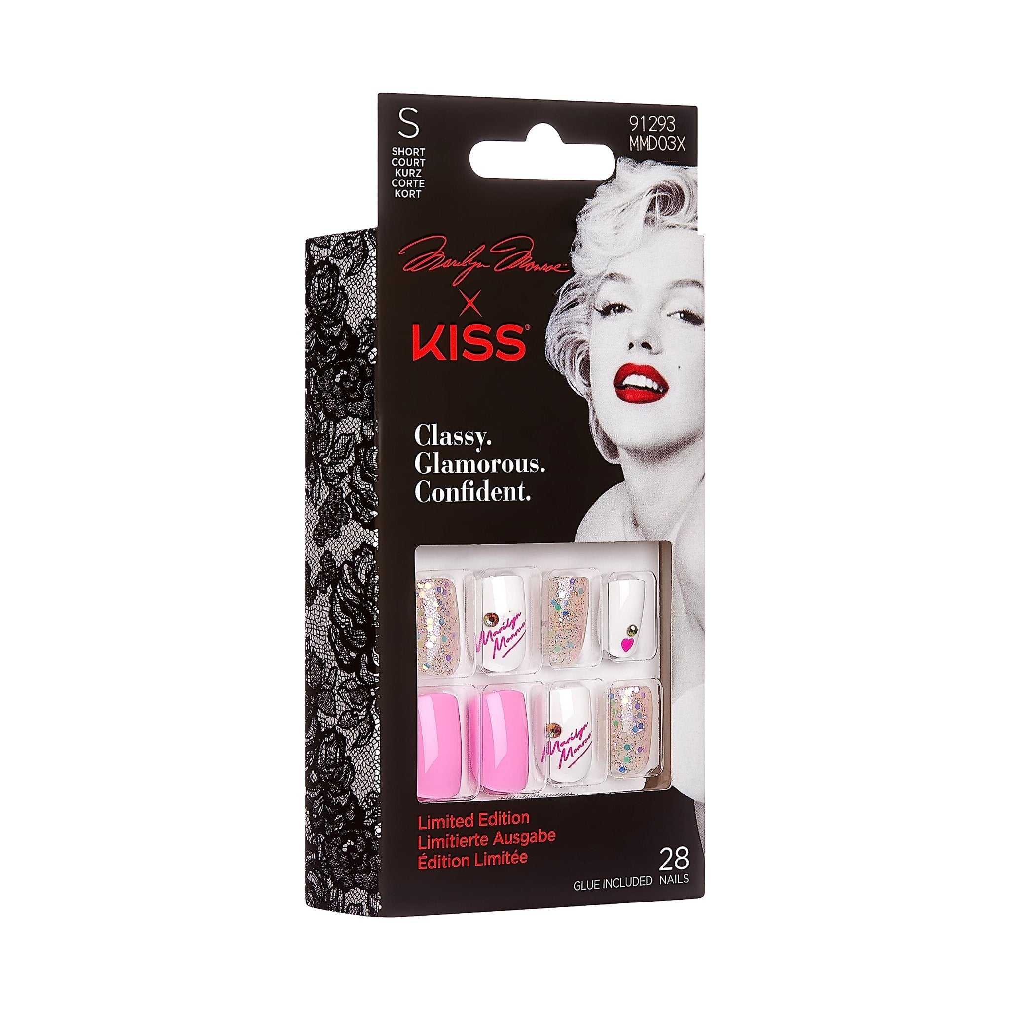 KISS Marilyn Monroe x Limited Edition Glue - On Nails with Mini Nail File, Wooden Manicure Stick - 28 Fake Nails - SKiss731509912937Glue On NailsGlue On Nails