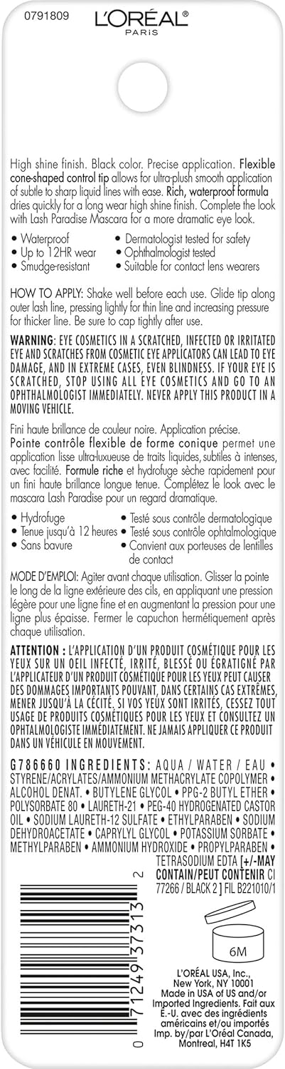 L’Oréal Paris Voluminous Lash Paradise Felt Tip Liquid Eyeliner - Black, 1.5 ml (Packaging may vary)L’Oréal Paris071249373132EyelinerEyeliner