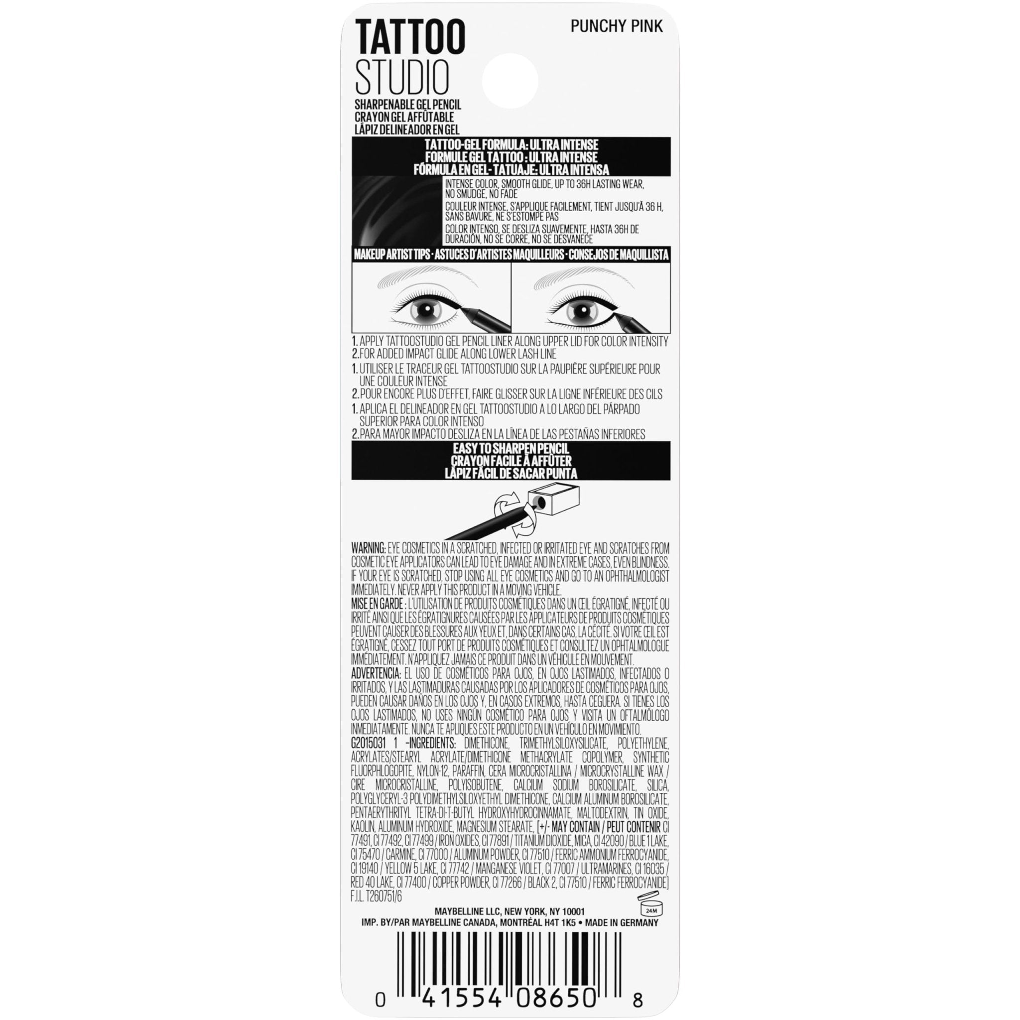 MAYBELLINE Tattoo Studio Sharpenable Eyeliner Gel Pencil, 36 Hour Wear, WaterproofMAYBELLINE041554086508EyelinerEyeliner