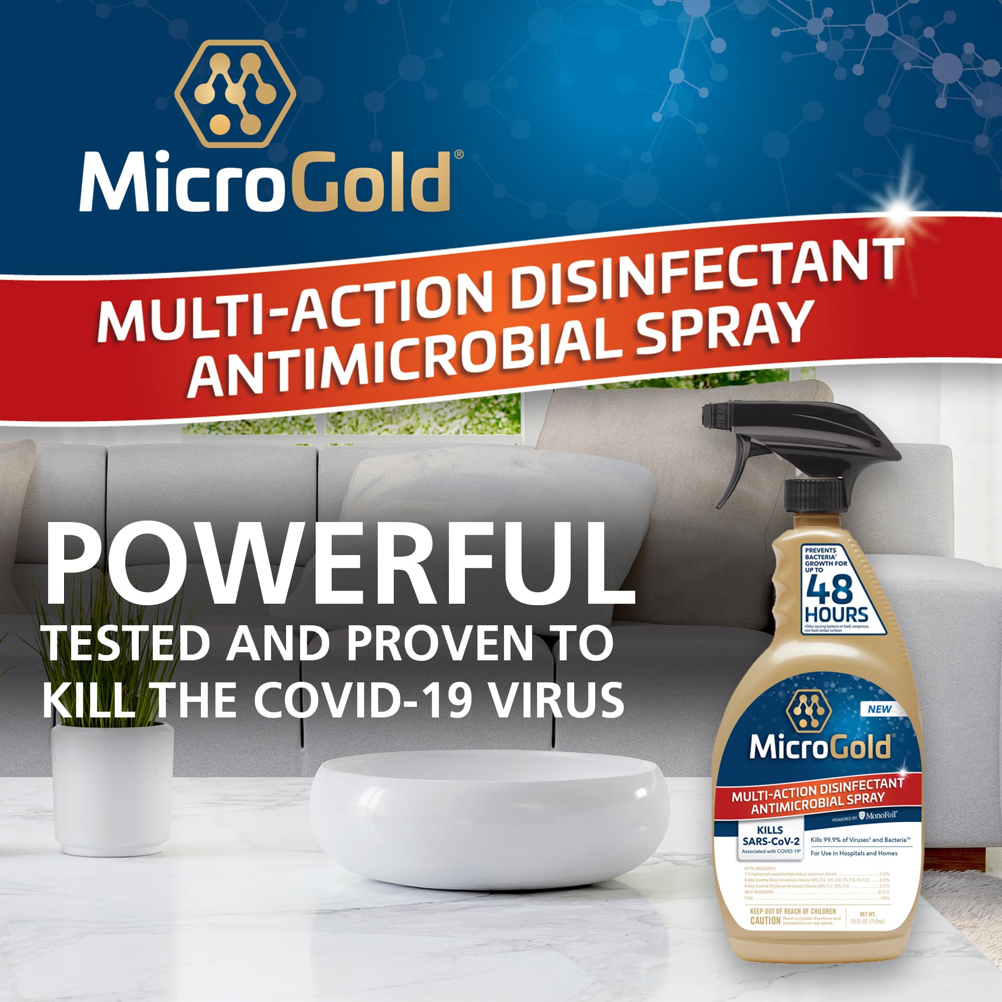 Microgold Multi - Action Disinfectant Antimicrobial Spray, Kills 99.9% of Viruses and Bacteria - 710 mlMicroGold47131800Disinfectant SprayDisinfectant Spray