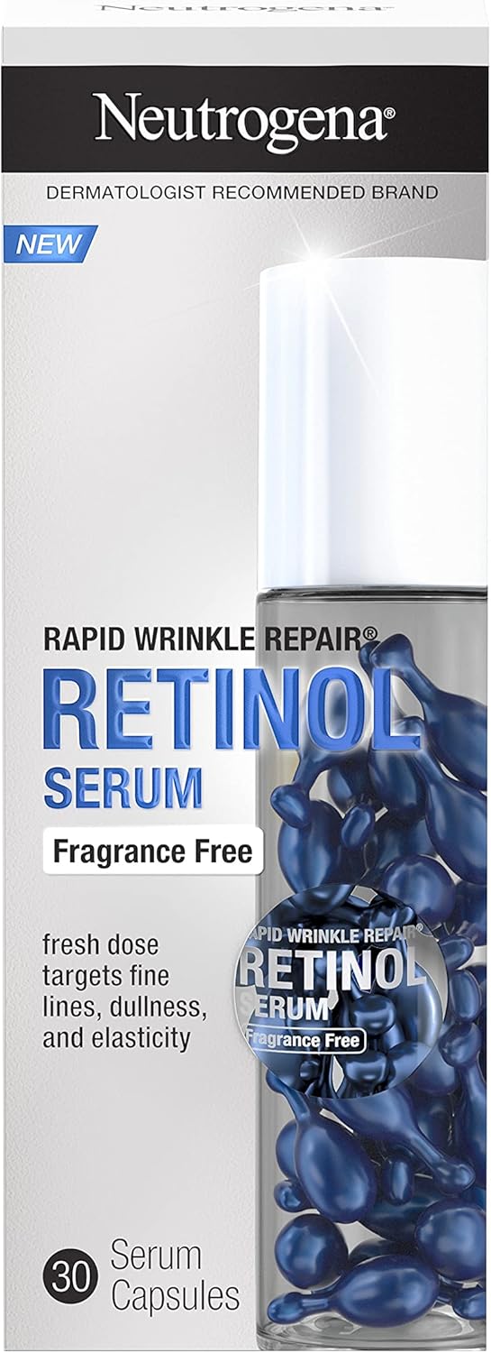 Neutrogena Rapid Wrinkle Repair Retinol Face Serum Capsules, Fragrance - Free Daily Facial Serum with Retinol that fights Fine Lines, Wrinkles, Dullness, Alcohol - Free & Non - Greasy, 30 ctNeutrogena070501194195Face SerumFace Serum