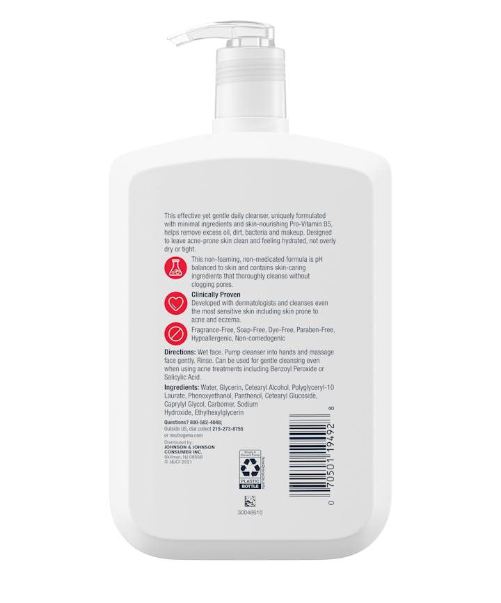 Neutrogena Ultra Gentle Daily Facial Cleanser with Pro - Vitamin B5 for Acne - Prone & Sensitive Skin, Fragrance - Free, Dye - Free, Soap - Free, Paraben - Free Hypoallergenic Face Wash, 16 fl. ozNeutrogena070501194928CleanserCleanser