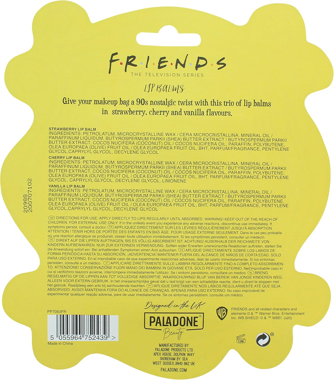 Paladone Friends Lip Balm Trio - Set of Three Flavoured Lip Balms, Strawberry, Vanilla, CherryPaladone5055964752439Lip BalmLip Balm