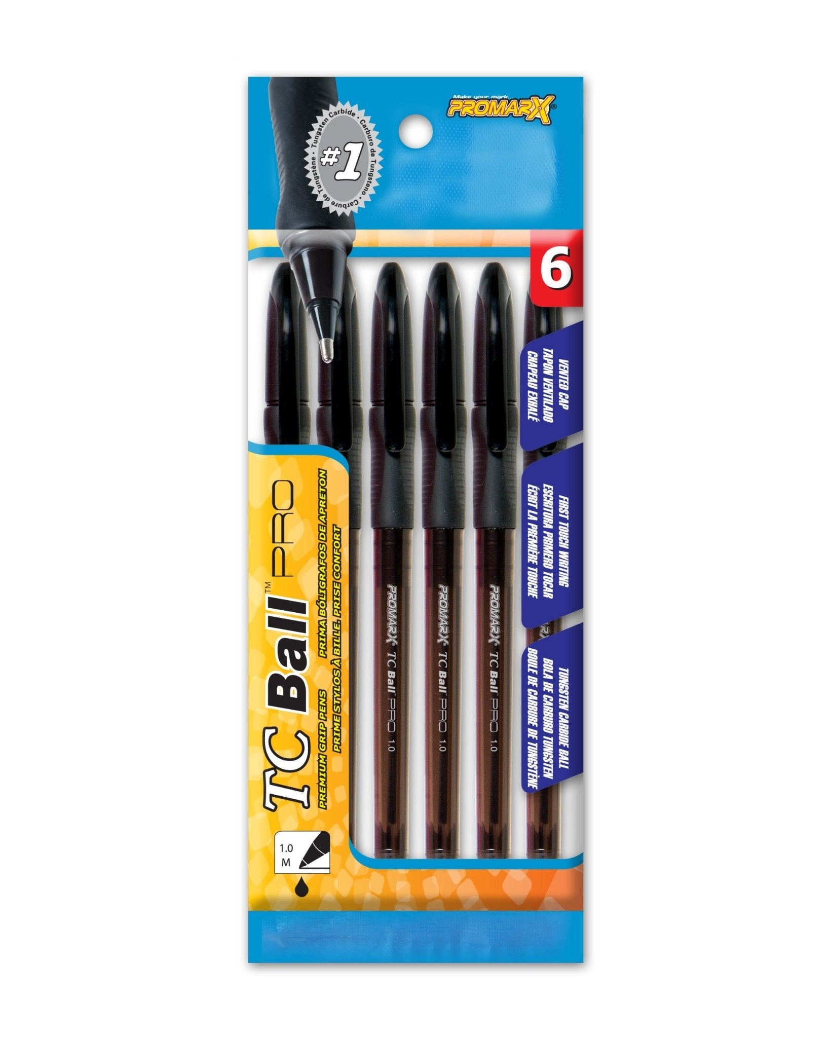 Promarx TC Ball Pro Grip Stick Pen, 1.0 mm - Black Ink, 6 - CountPromarx087508115450PenPen