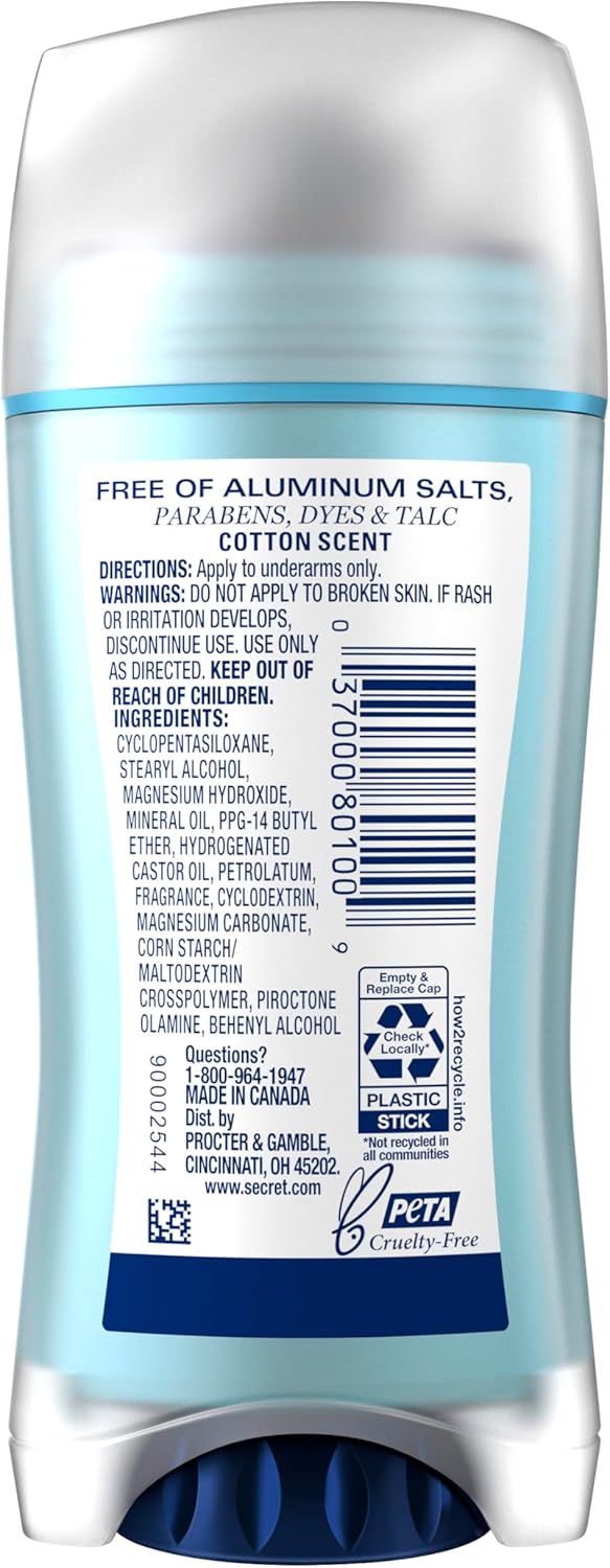Secret Aluminum Free Deodorant for Women, PH Balancing Minerals, 48hr Odor Protection - Cotton Scent, 68 gSecret037000801009Deodorants and AntiperspirantsDeodorants and Antiperspirants