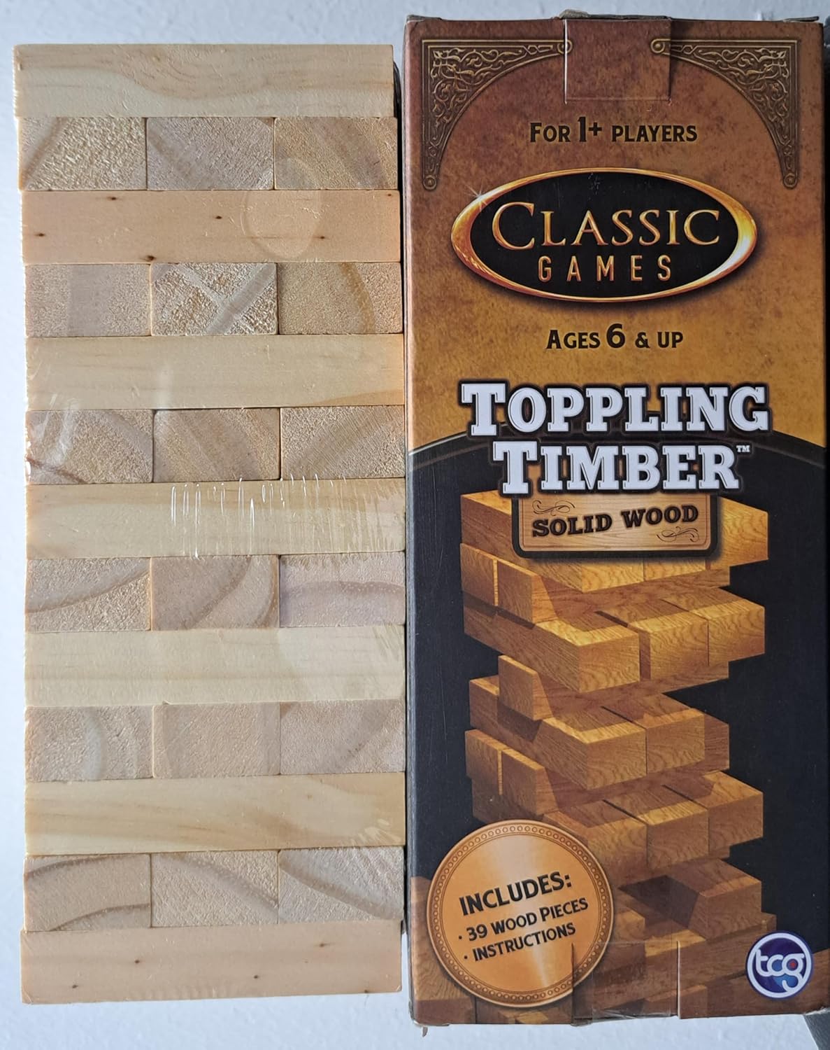 TCG Classic Games Toppling Timber Solid Wooden Blocks Tower Gaming With 39 Wood Blocks For KidsTCG686141108142Stacking & Balancing GamesStacking & Balancing Games