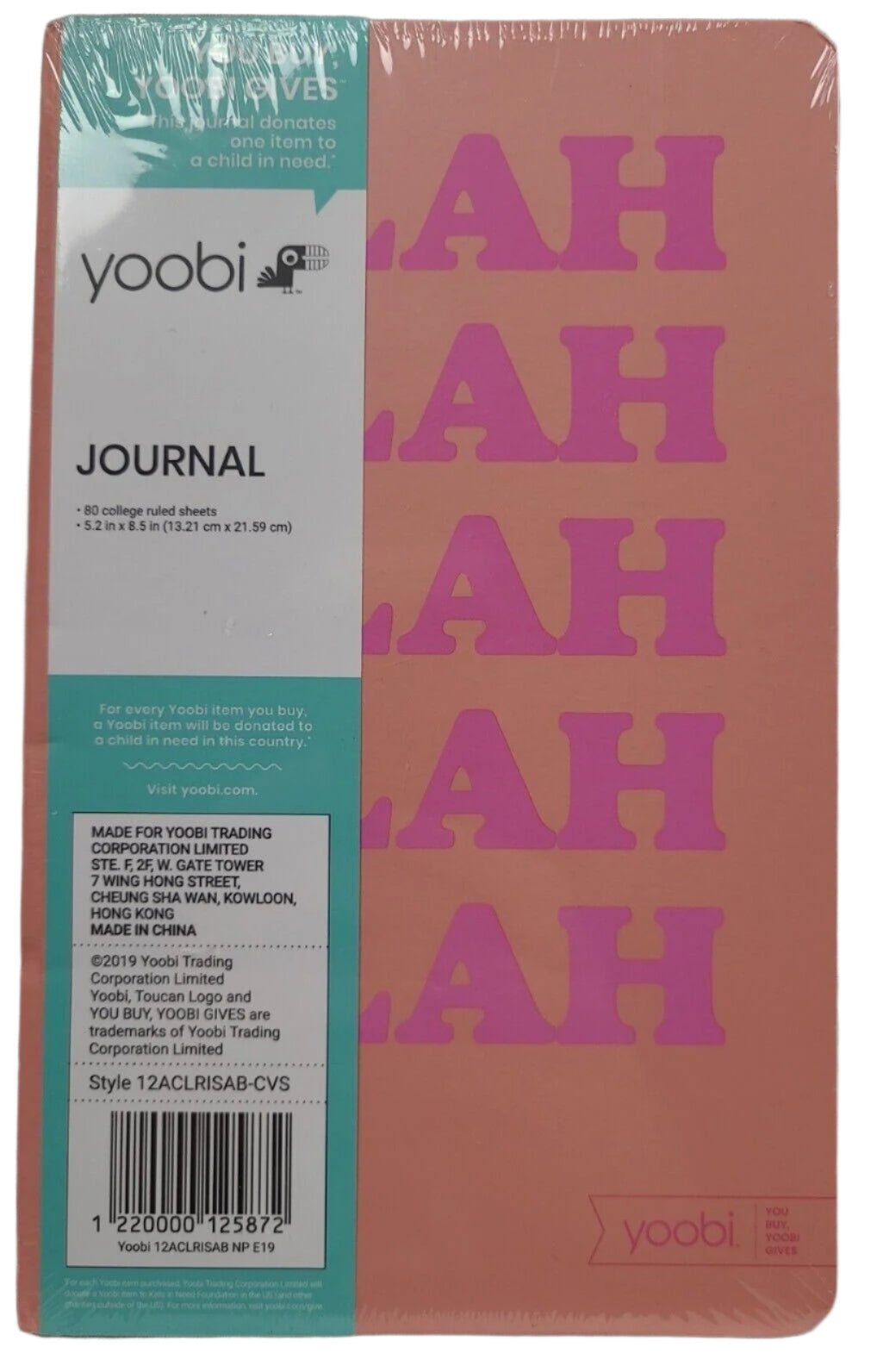 Yoobi Lined Journal, Pink 5.2" x 8.5", Printed Paper Cover, 80 Sheets - Blah Blah, CoralYoobi1220000126732NotebookNotebook