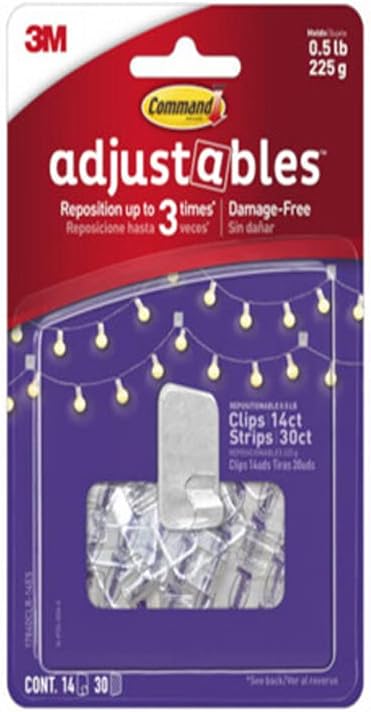 3M Command Adjustables Clips & Strips, Repositionable, 14 Clips, 30 Strips - Quantity 43M Command638060277447Adhesive hooksAdhesive hooks