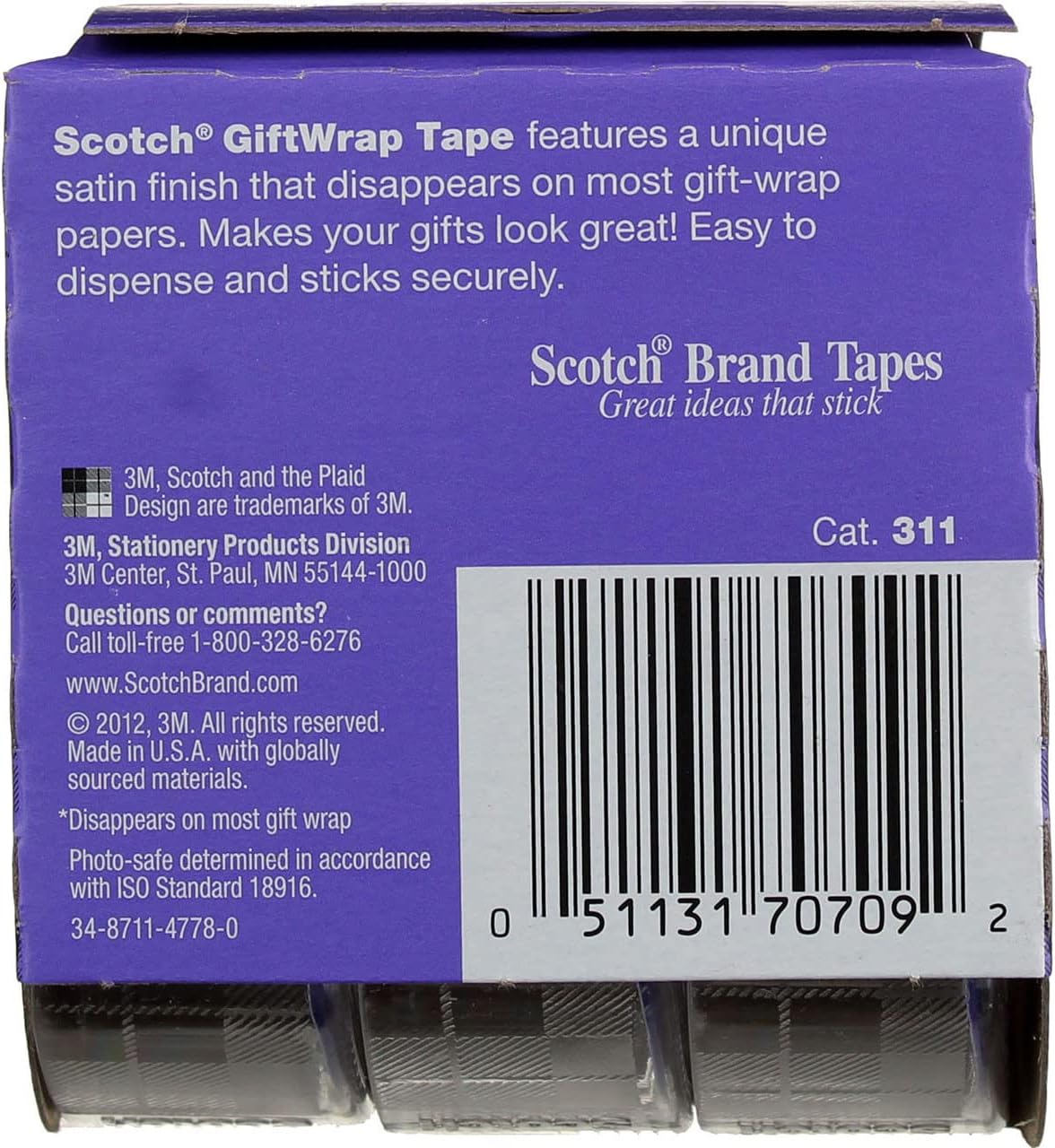 3M Scotch Gift Wrap Tape, 0.75 x 300 Inches 6 CountScotch051131707092Transparent TapeTransparent Tape