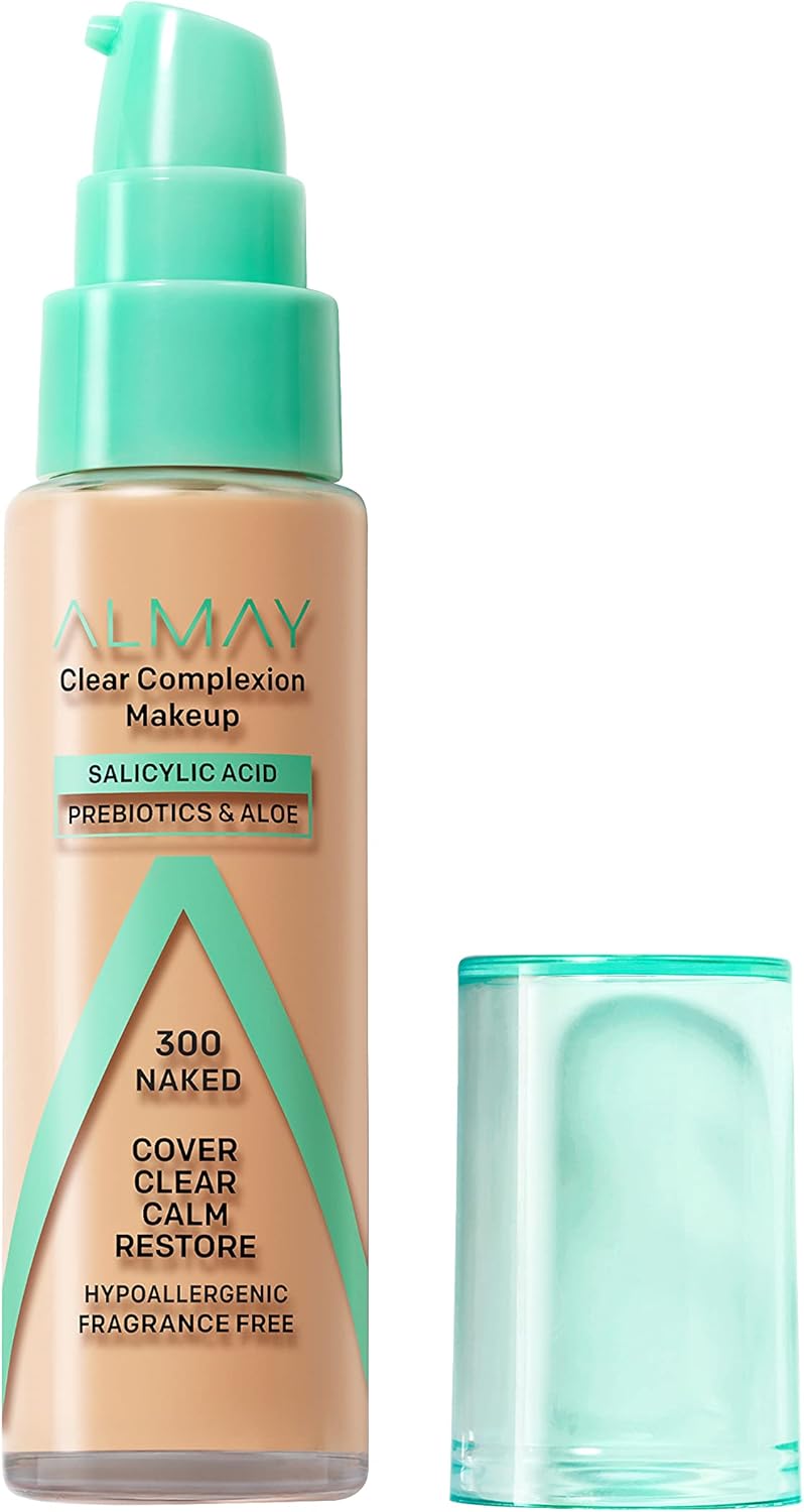 Almay Clear Complexion Acne Foundation Makeup with Salicylic Acid - Lightweight, Medium Coverage, Hypoallergenic, Fragrance - Free, for Sensitive Skin, 1 fl oz.Almay309970171636Acne FoundationAcne Foundation