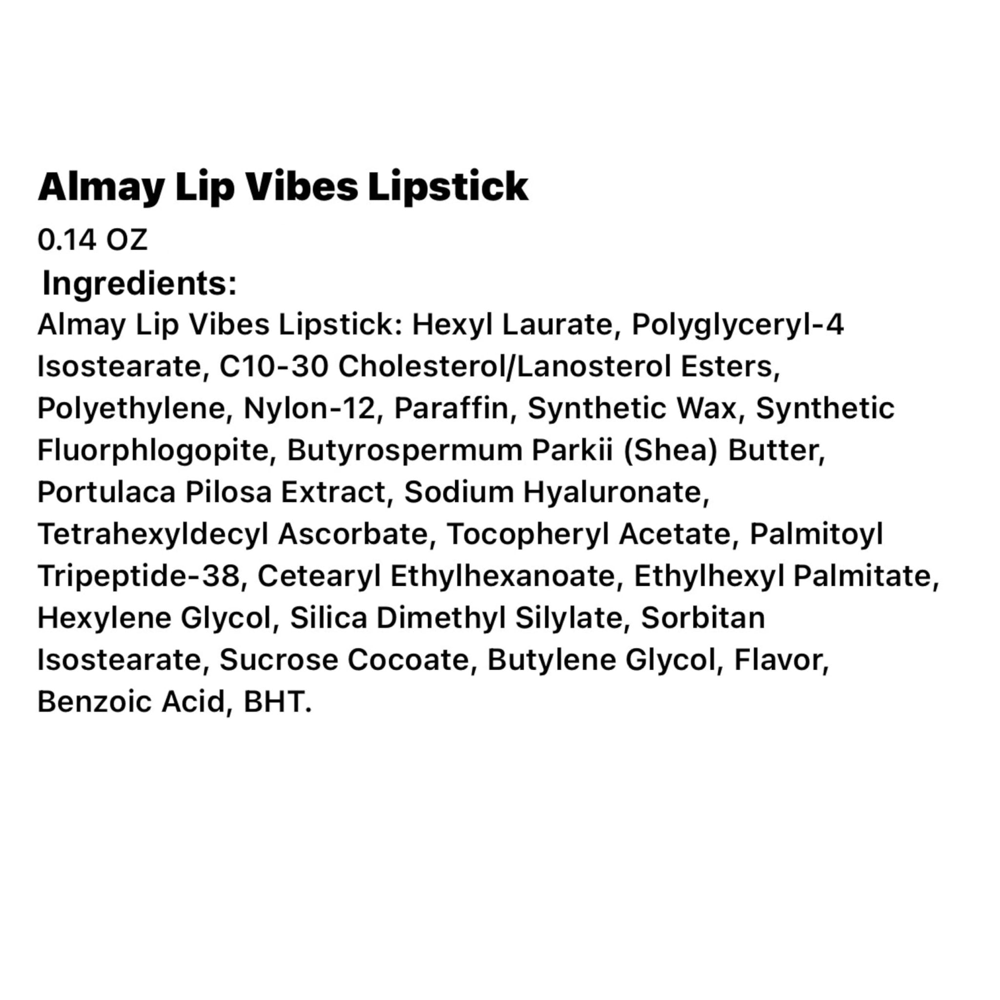 Almay Lip Vibes Lipstick with Vitamin E Oil & Shea Butter, Matte Finish, Hypoallergenic, 0.14 OzAlmay309978337034LipstickLipstick