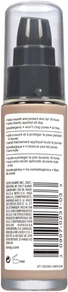 Almay Truly Lasting Color Liquid Makeup, Long Wearing Natural Finish Foundation with Vitamin E and Lemon Extract, 1 ozAlmay309970231057FoundationFoundation