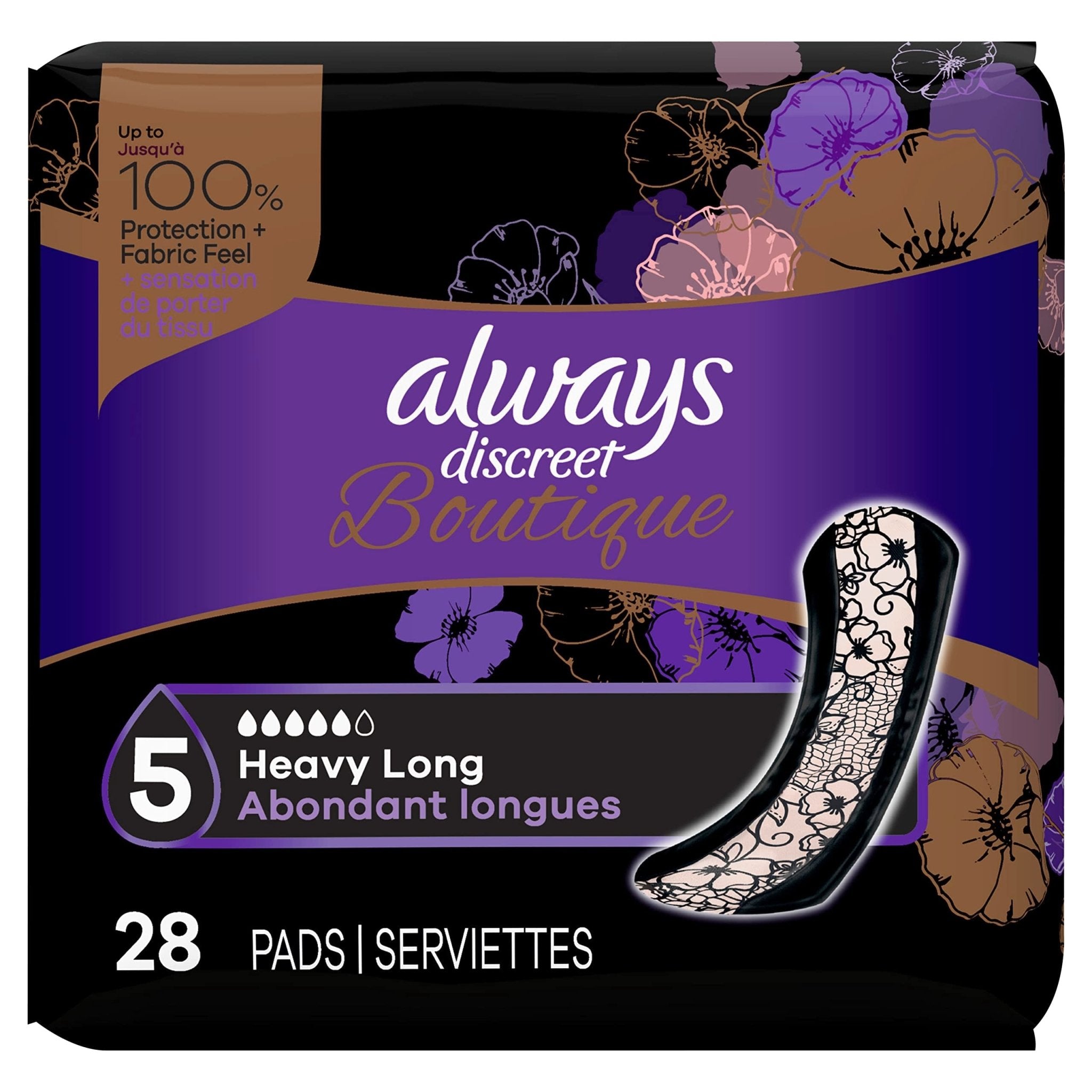 Always Discreet Boutique Incontinence Pads, Size 5, Heavy Absorption, Long, 28 PadsAlways037000546993Incontinence PadsIncontinence Pads