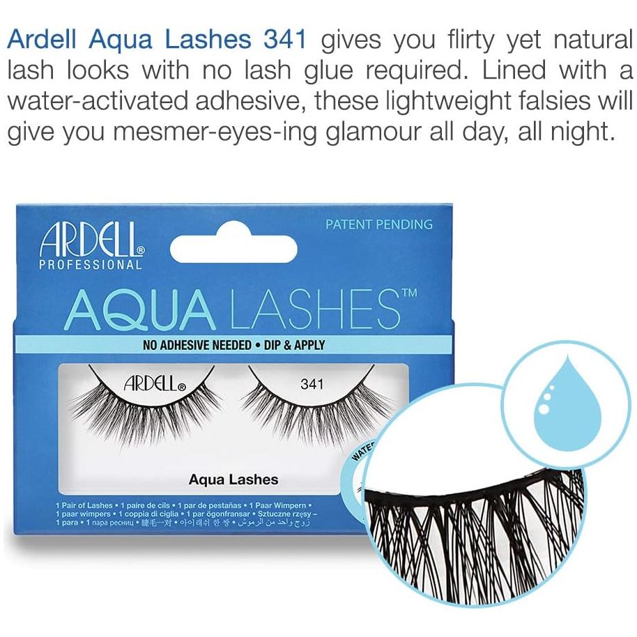 Ardell Professional Aqua False Strip Lashes 341, Water Activated Faux Lashes, Reusable, No Lash Glue Required, 3 pairsArdell Professional074764361868False LashesFalse Lashes