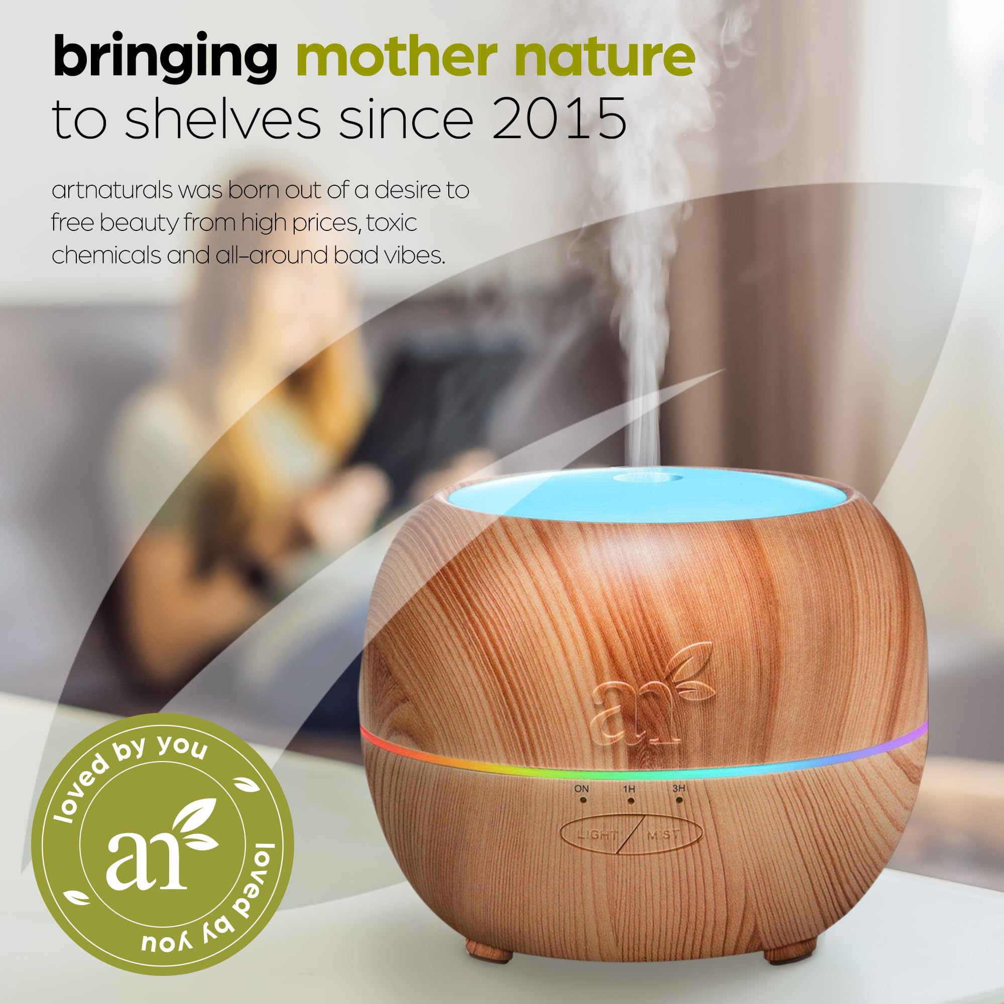 ArtNaturals Aromatherapy Essential Oil Diffuser 150ml Tank - Ultrasonic Aroma Humidifier - Adjustable Mist Mode, Auto Shut - Off and 7 Color LED Lights - for Home, Office & BedroomArtNaturals816820027222Essential Oil DiffuserEssential Oil Diffuser