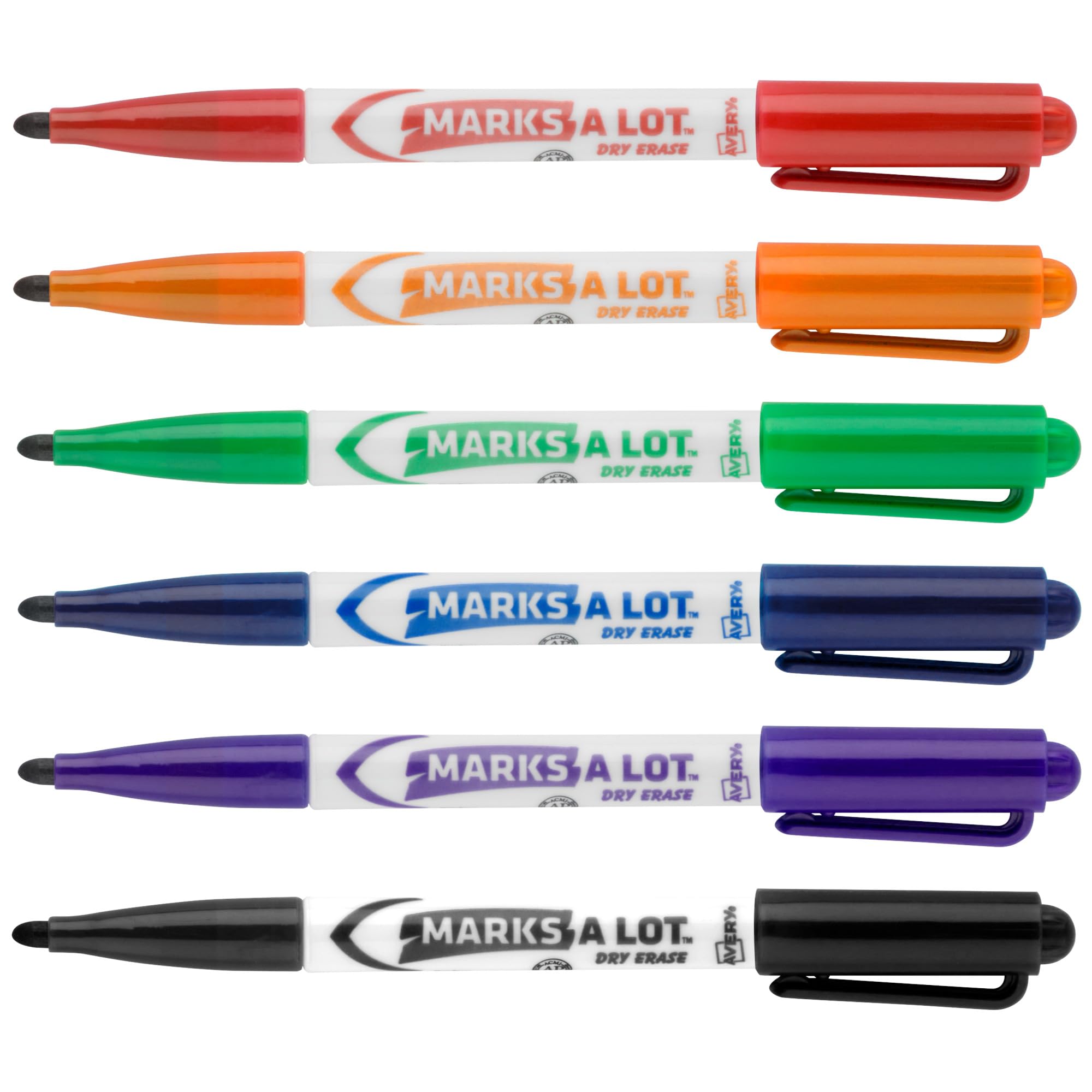 Avery Marks - a - lot Marks A Lot Dry Erase Markers, Low Odor White Board Markers with Bullet Tip, 6 Assorted ColorsAvery071709244811White Board Color MarkerWhite Board Color Marker